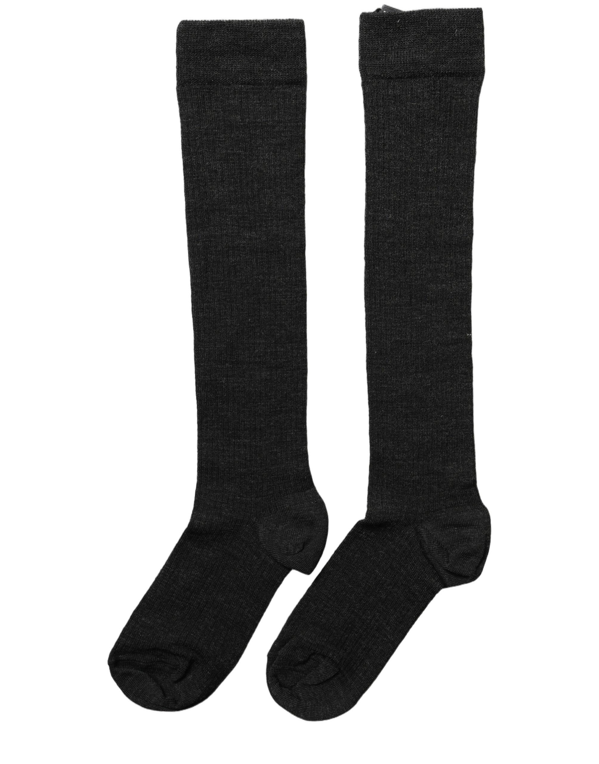 Dolce & Gabbana Black Wool Knit Calf Long Women Accessory Socks - Image 3