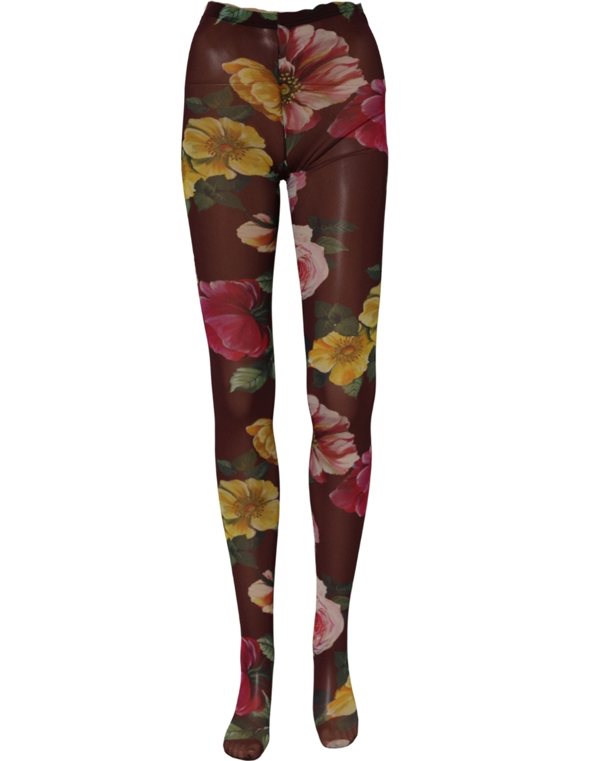 Dolce & Gabbana Maroon Floral Print Tights Sheer Stockings Socks - Image 3