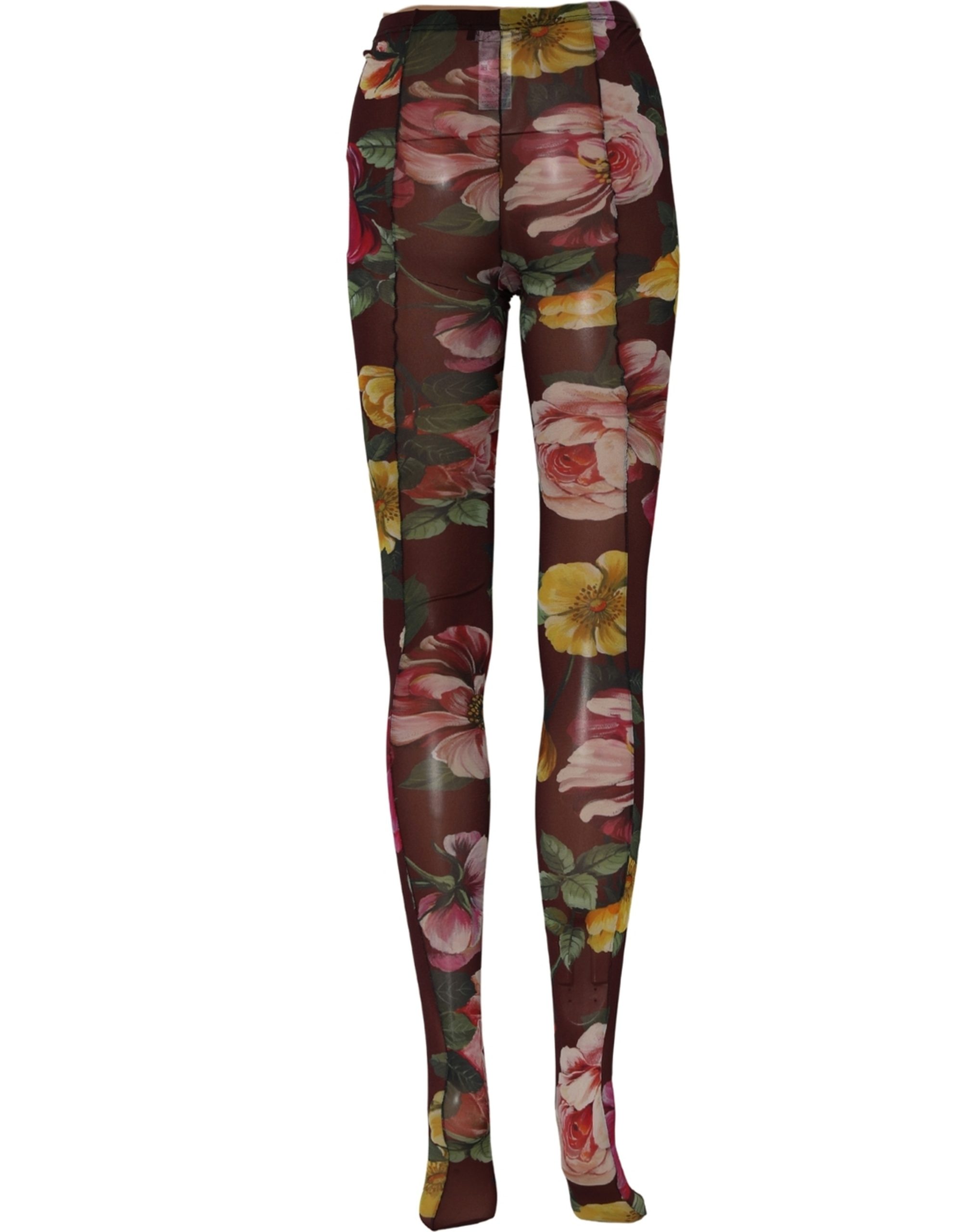 Dolce & Gabbana Maroon Floral Print Tights Sheer Stockings Socks - Image 4