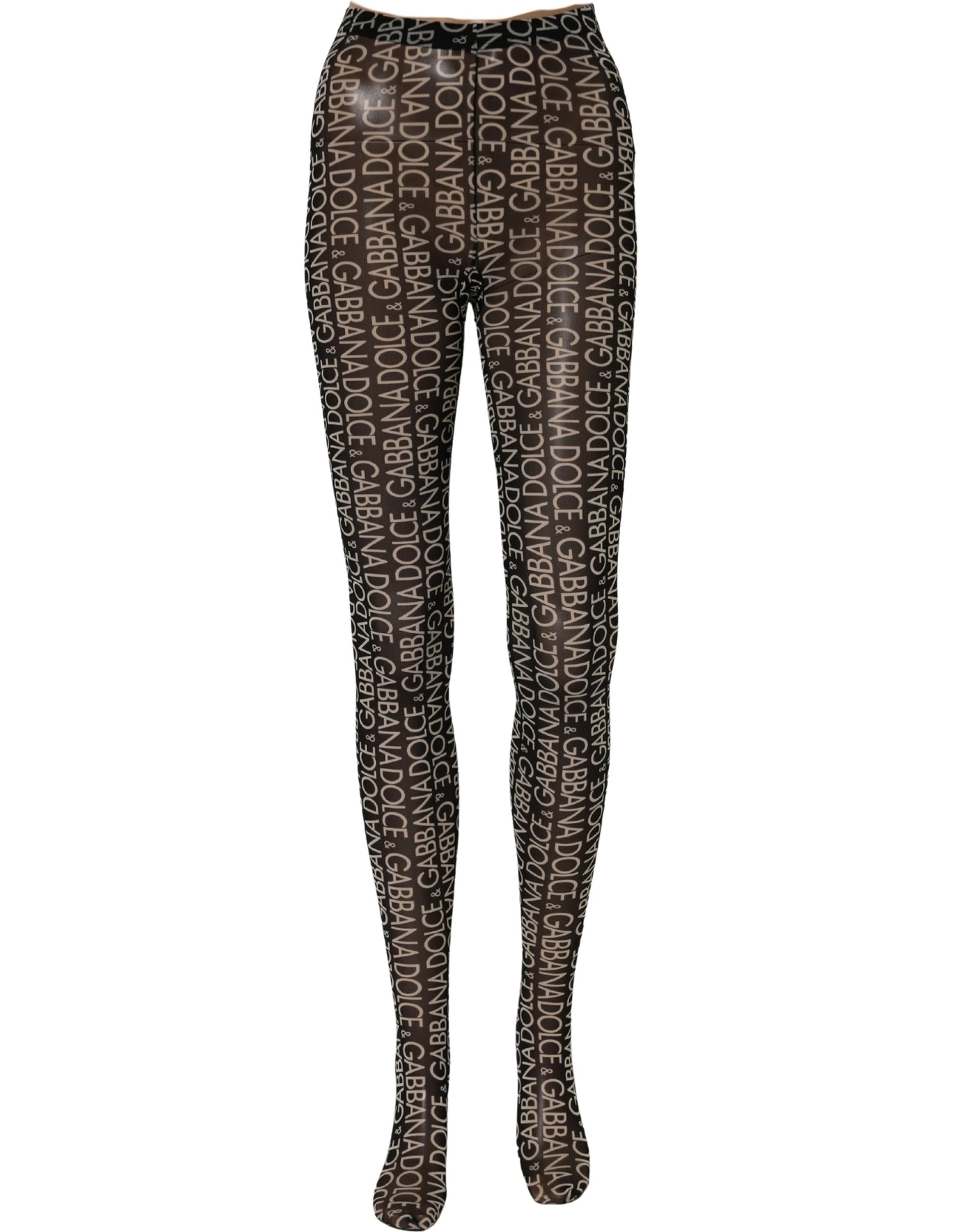 Dolce & Gabbana Black White All Over Print Sheer Stretch Tights Socks - Image 3