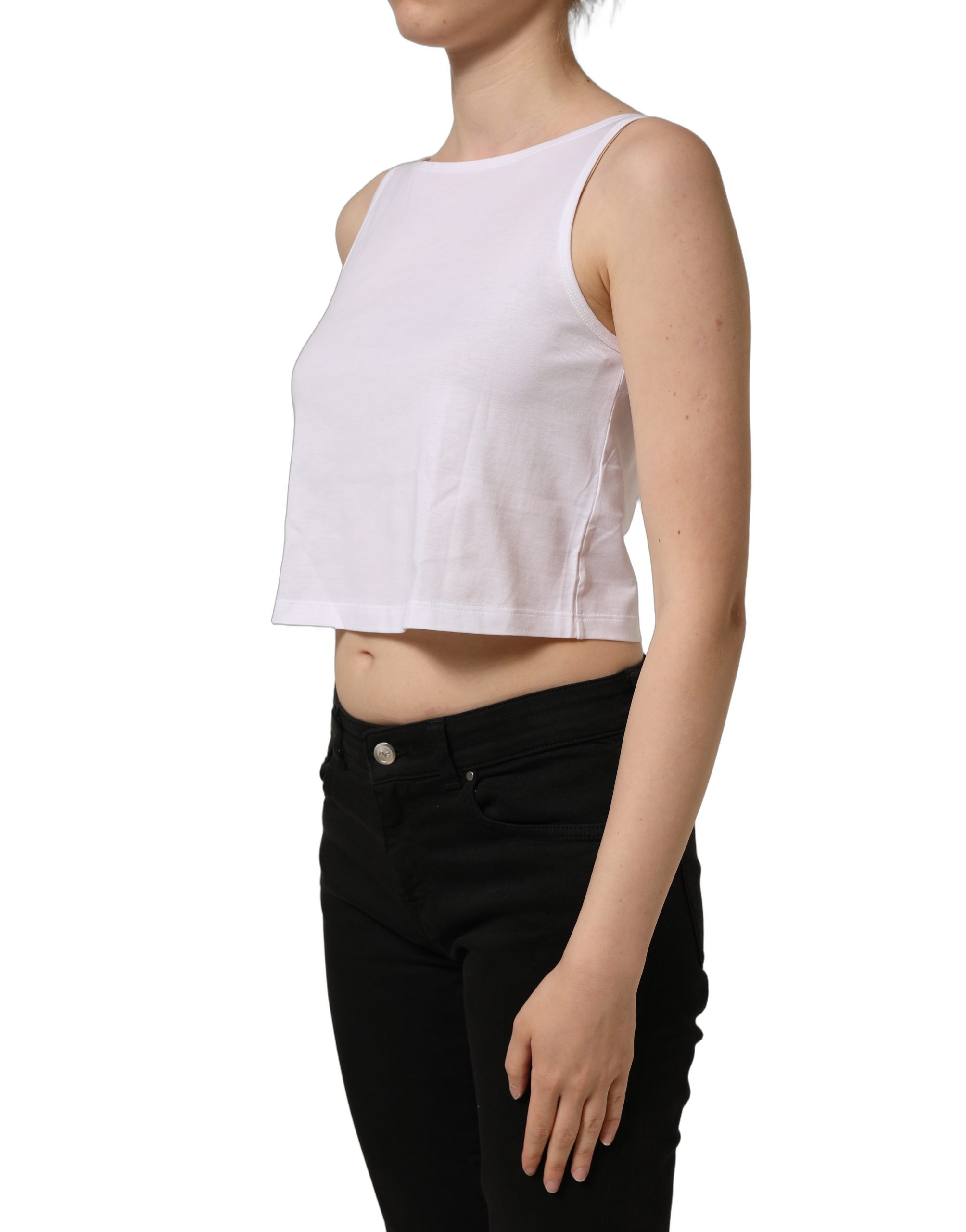 Dolce & Gabbana White Cotton Sleeveless Cropped Tank Top - Image 6