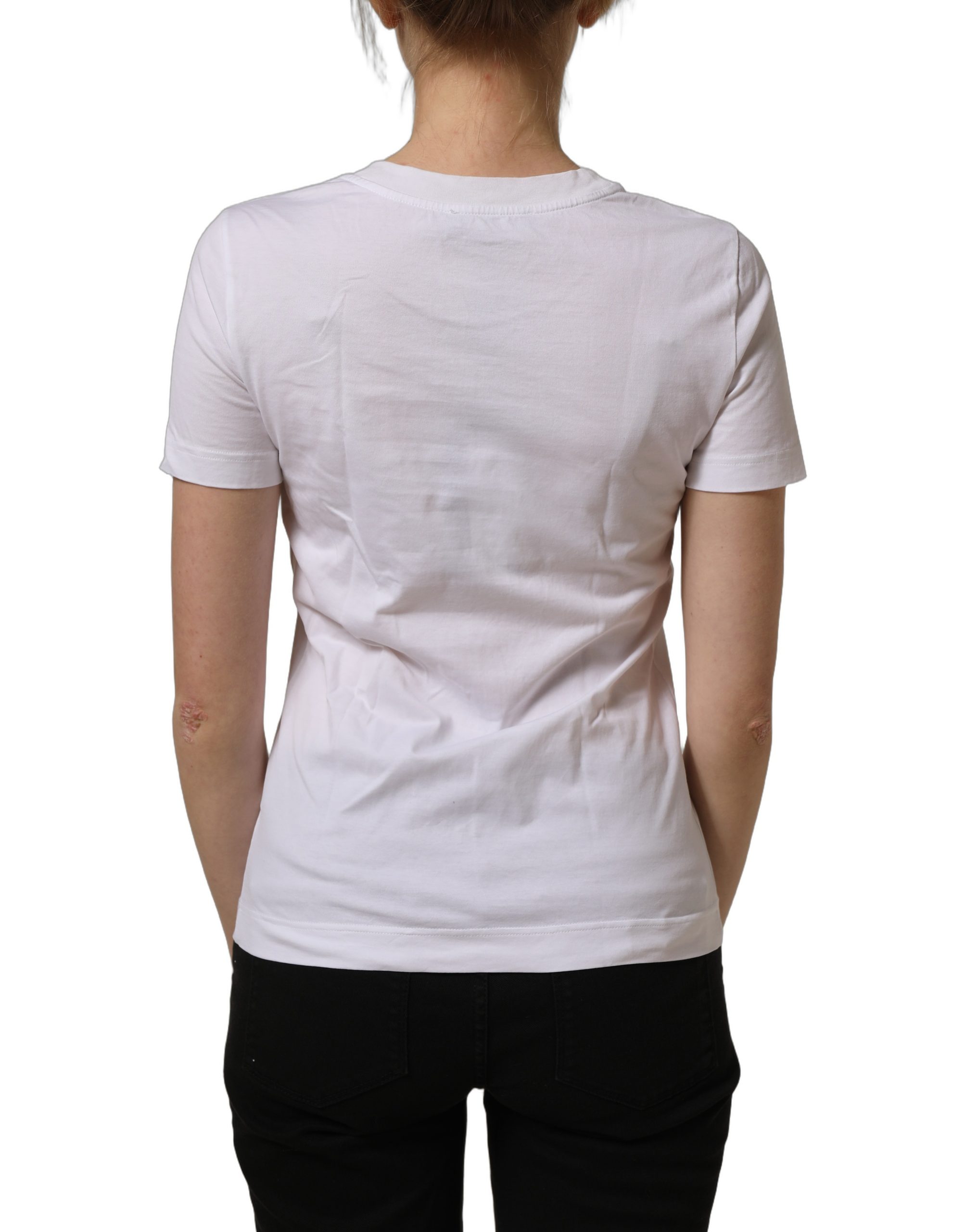 Dolce & Gabbana White Cotton Rose Patch Crew Neck T-shirt - Image 5