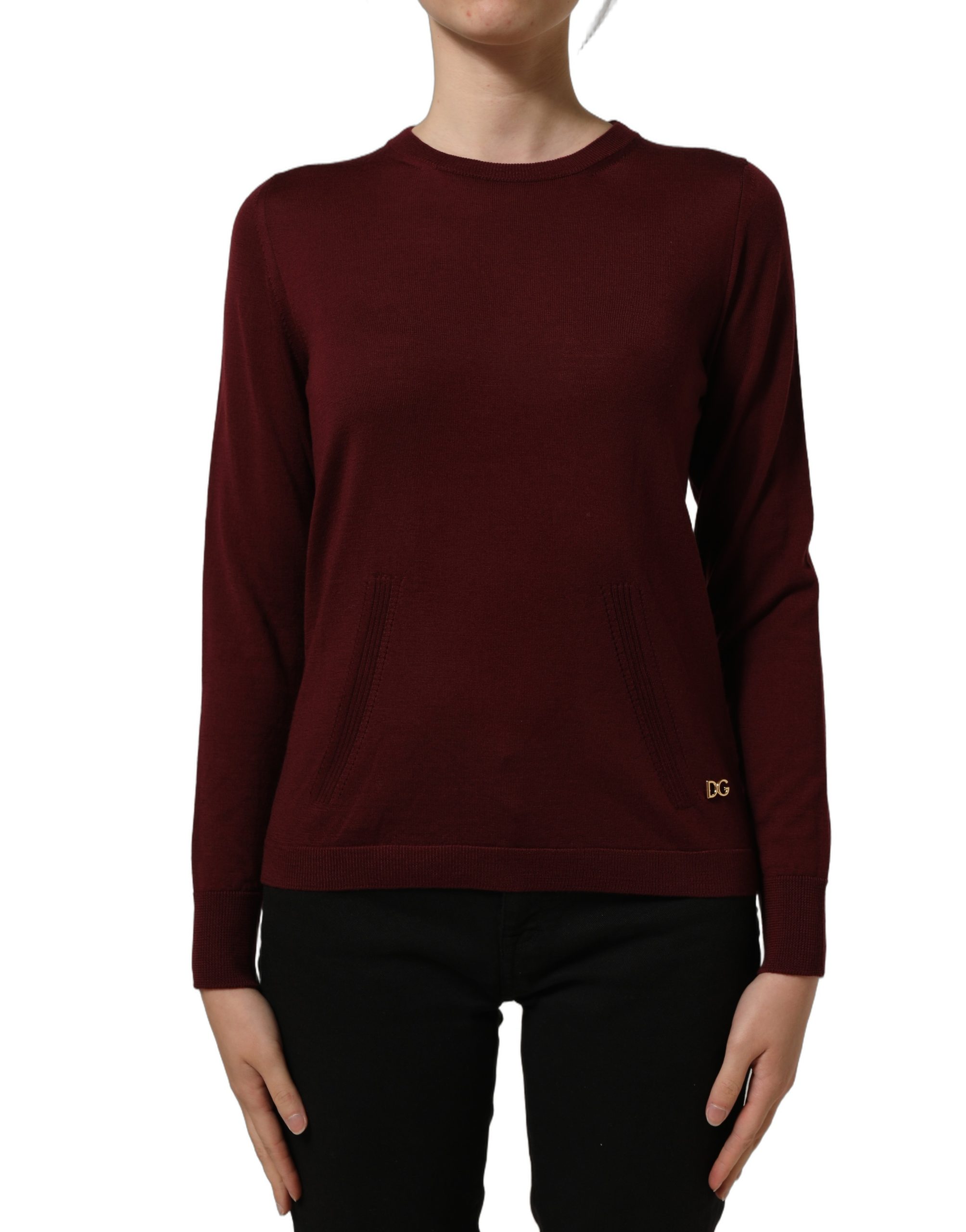 Dolce & Gabbana Maroon Wool Knitted CrewNeck Pullover Sweater - Image 2