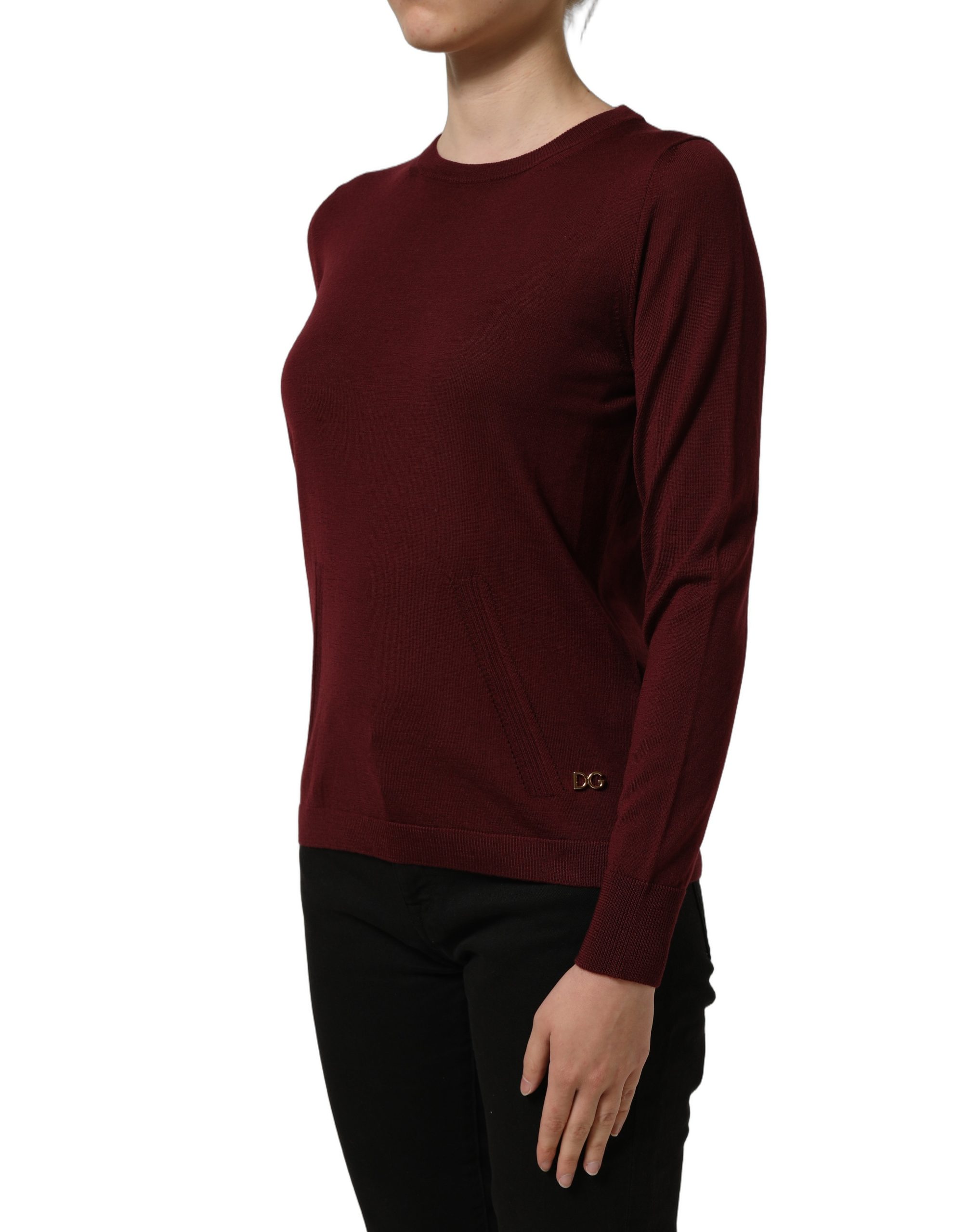 Dolce & Gabbana Maroon Wool Knitted CrewNeck Pullover Sweater - Image 5