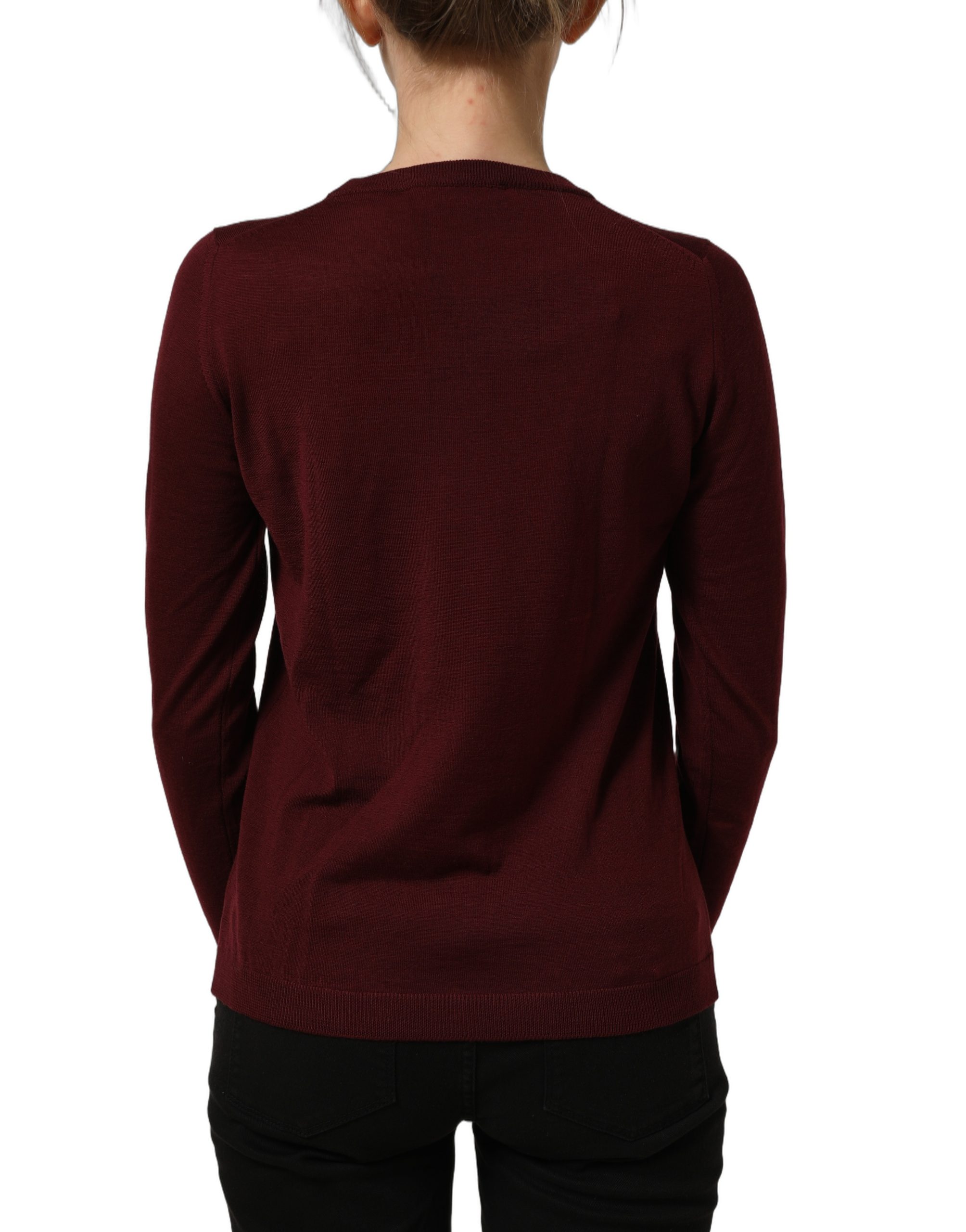 Dolce & Gabbana Maroon Wool Knitted CrewNeck Pullover Sweater - Image 6