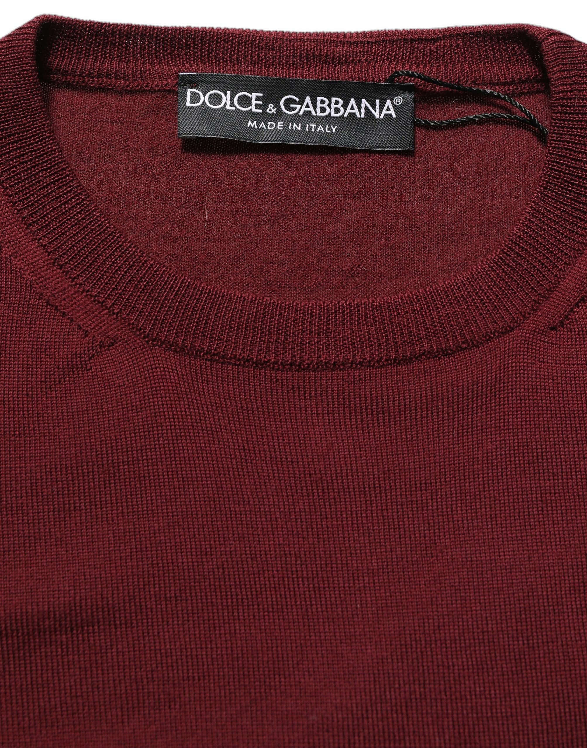 Dolce & Gabbana Maroon Wool Knitted CrewNeck Pullover Sweater - Image 7