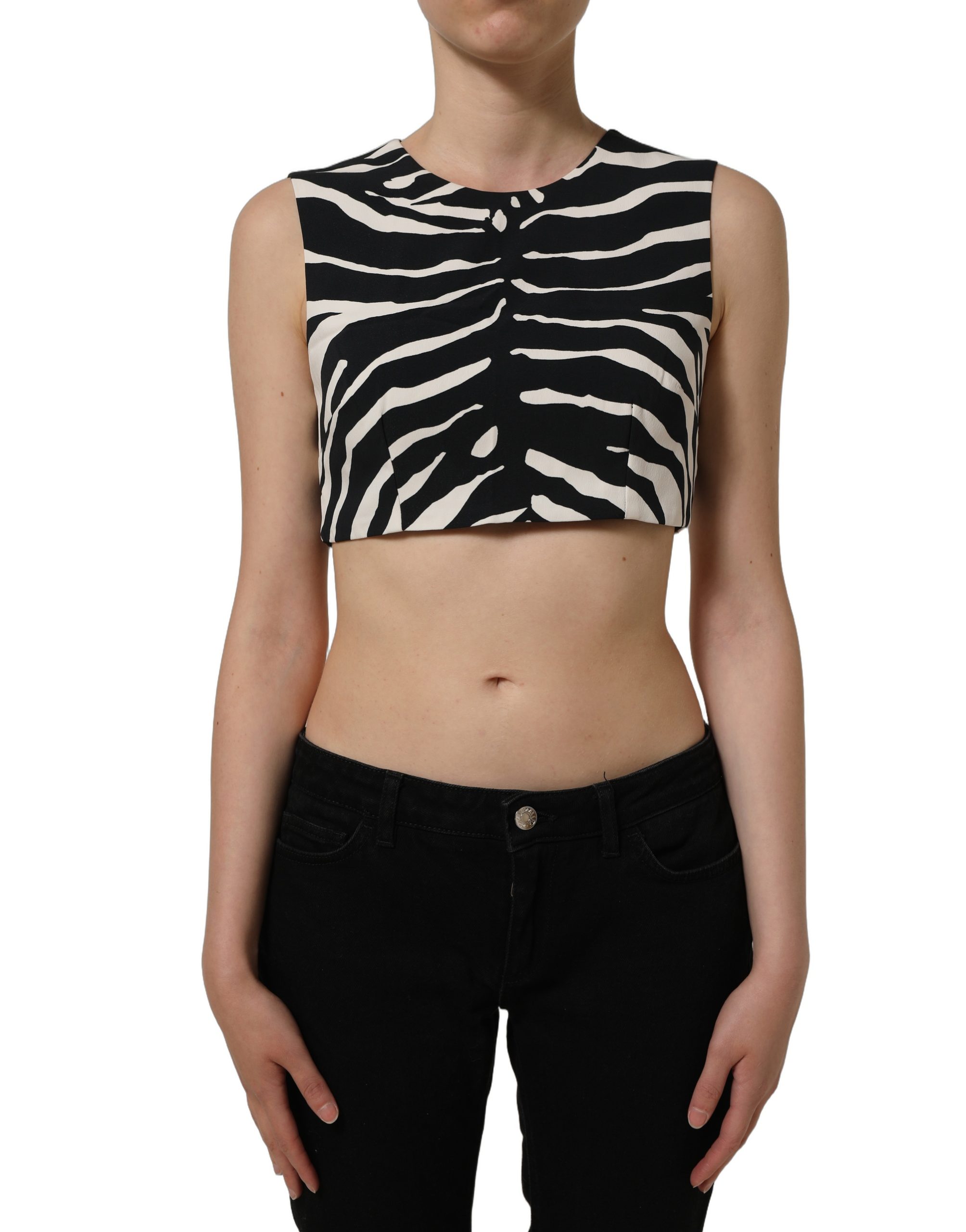 Dolce & Gabbana Black White Zebra Sleeveless Cropped Tank Top - Image 3