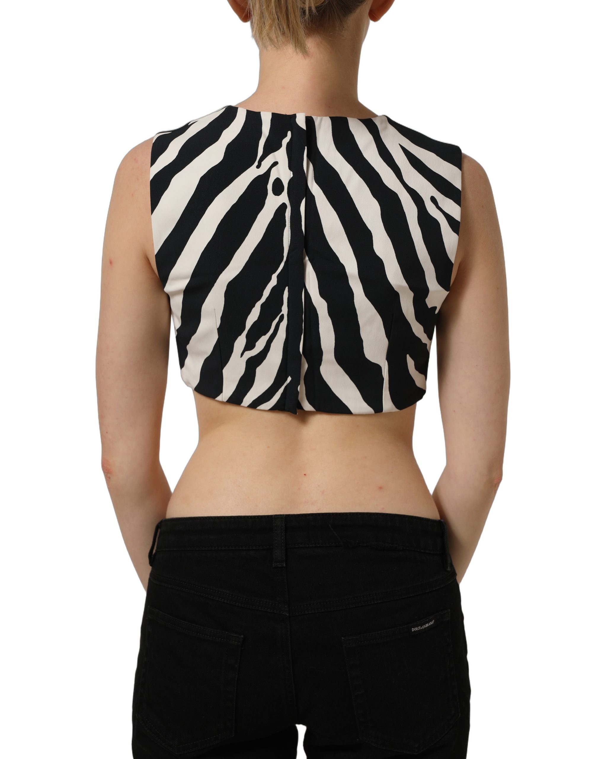 Dolce & Gabbana Black White Zebra Sleeveless Cropped Tank Top - Image 5