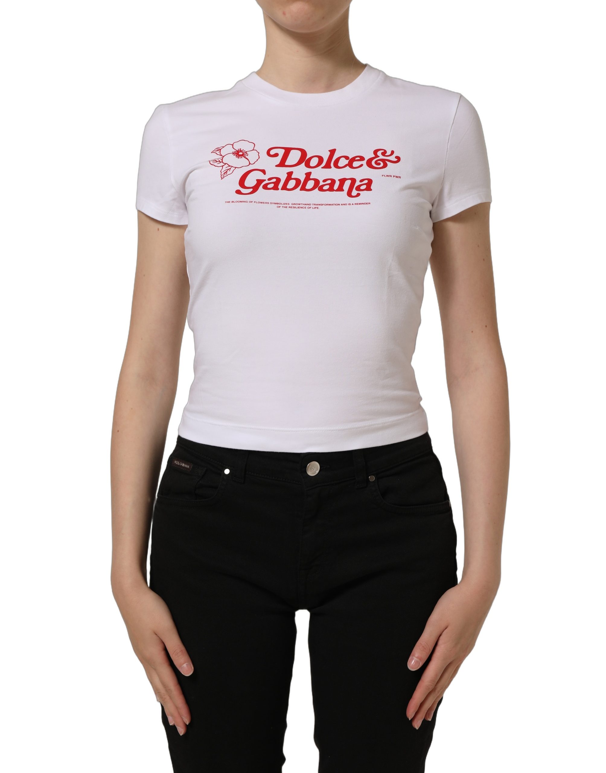 Dolce & Gabbana White Floral Logo Print Crew Neck T-shirt - Image 3