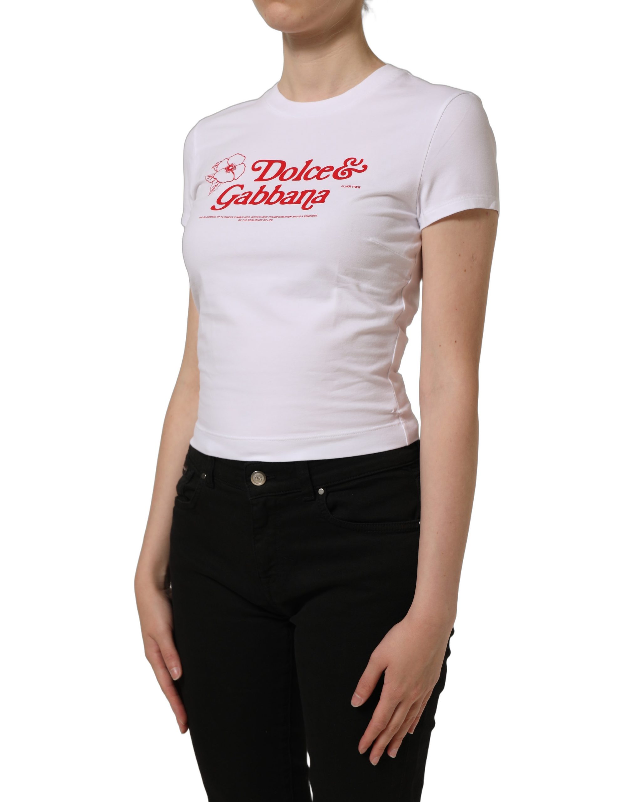 Dolce & Gabbana White Floral Logo Print Crew Neck T-shirt - Image 5