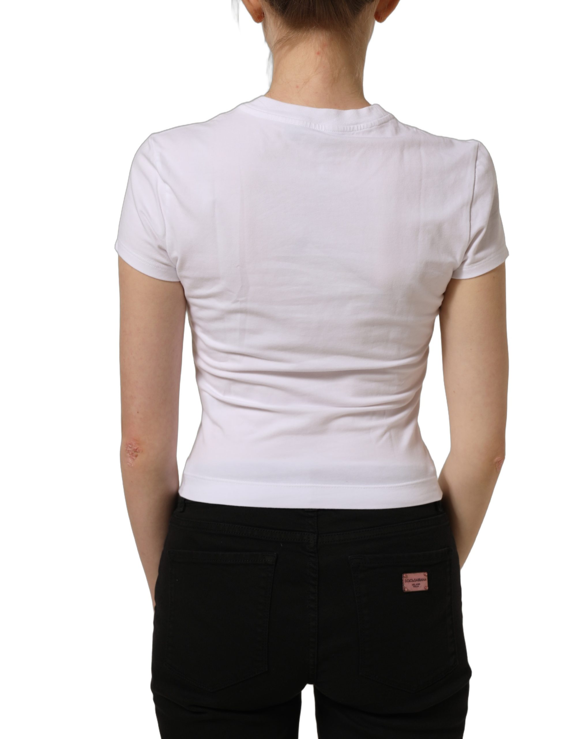 Dolce & Gabbana White Floral Logo Print Crew Neck T-shirt - Image 6