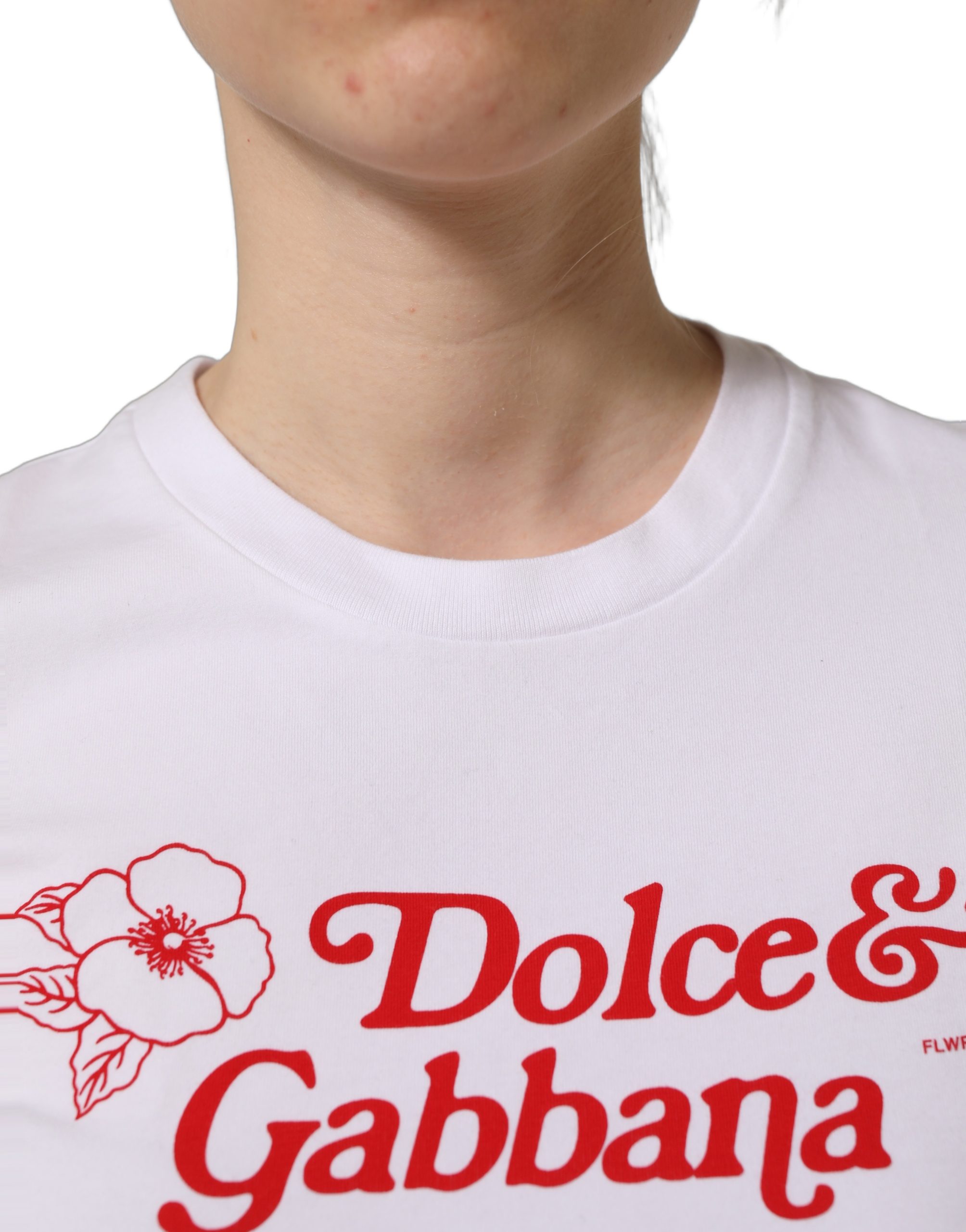 Dolce & Gabbana White Floral Logo Print Crew Neck T-shirt - Image 7