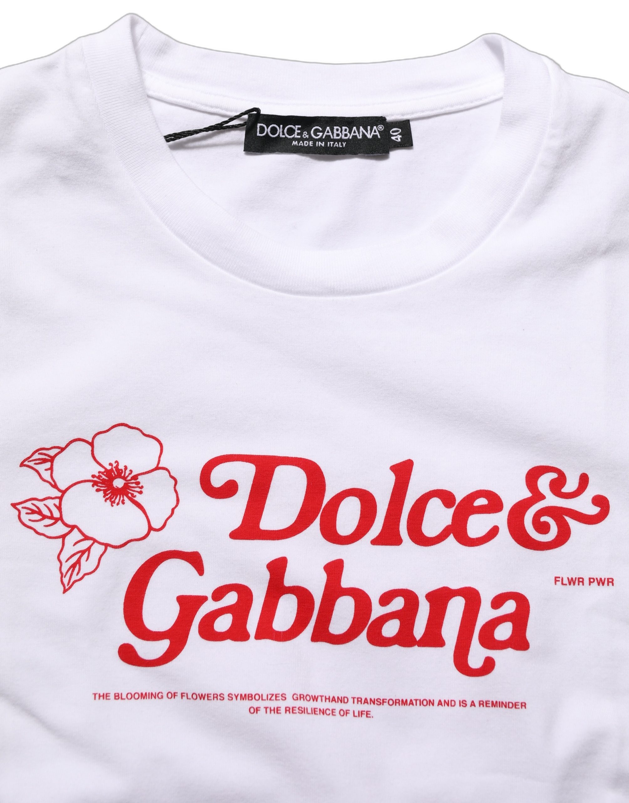 Dolce & Gabbana White Floral Logo Print Crew Neck T-shirt - Image 8
