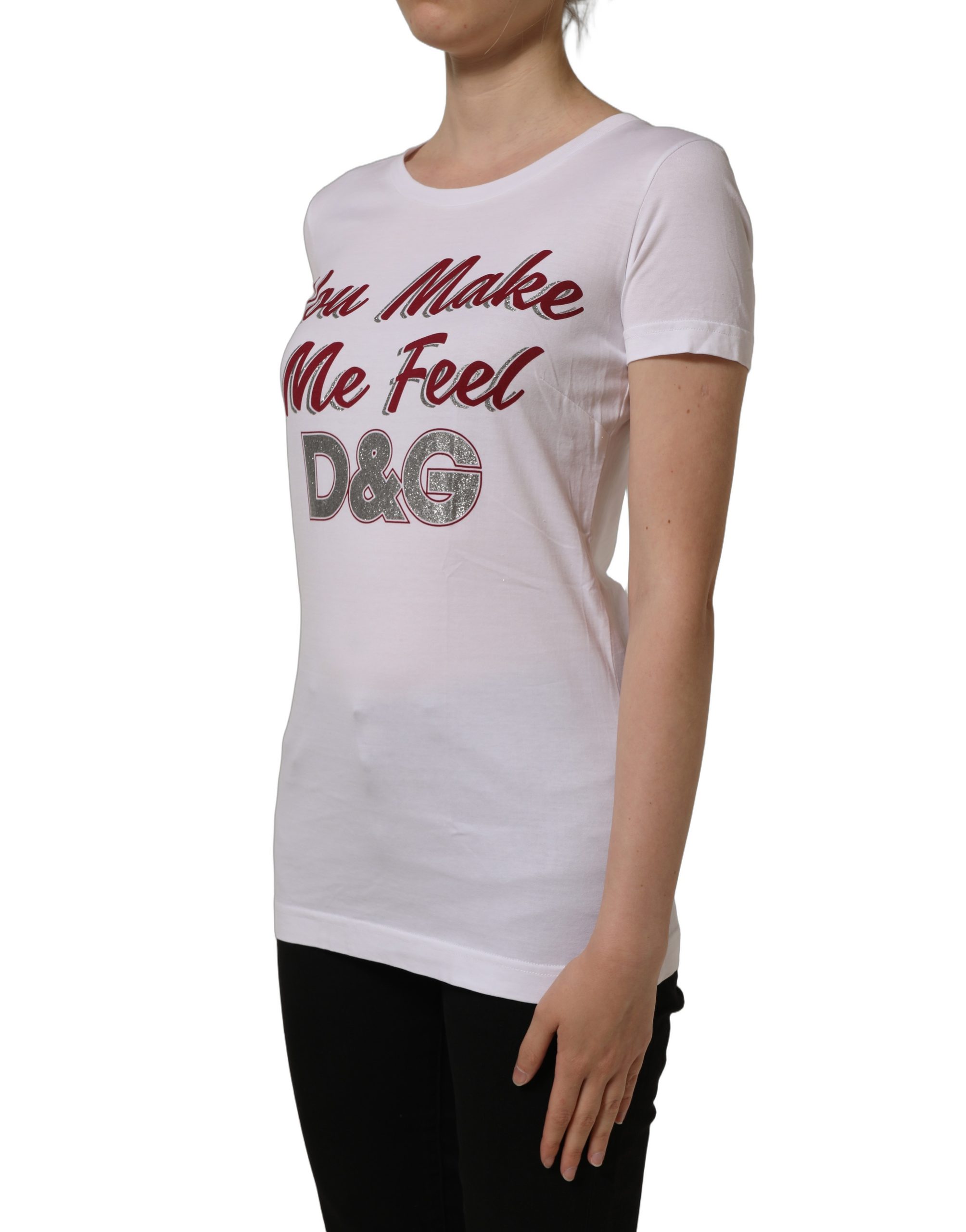 Dolce & Gabbana White Graphic Print Cotton Crew Neck T-shirt - Image 4
