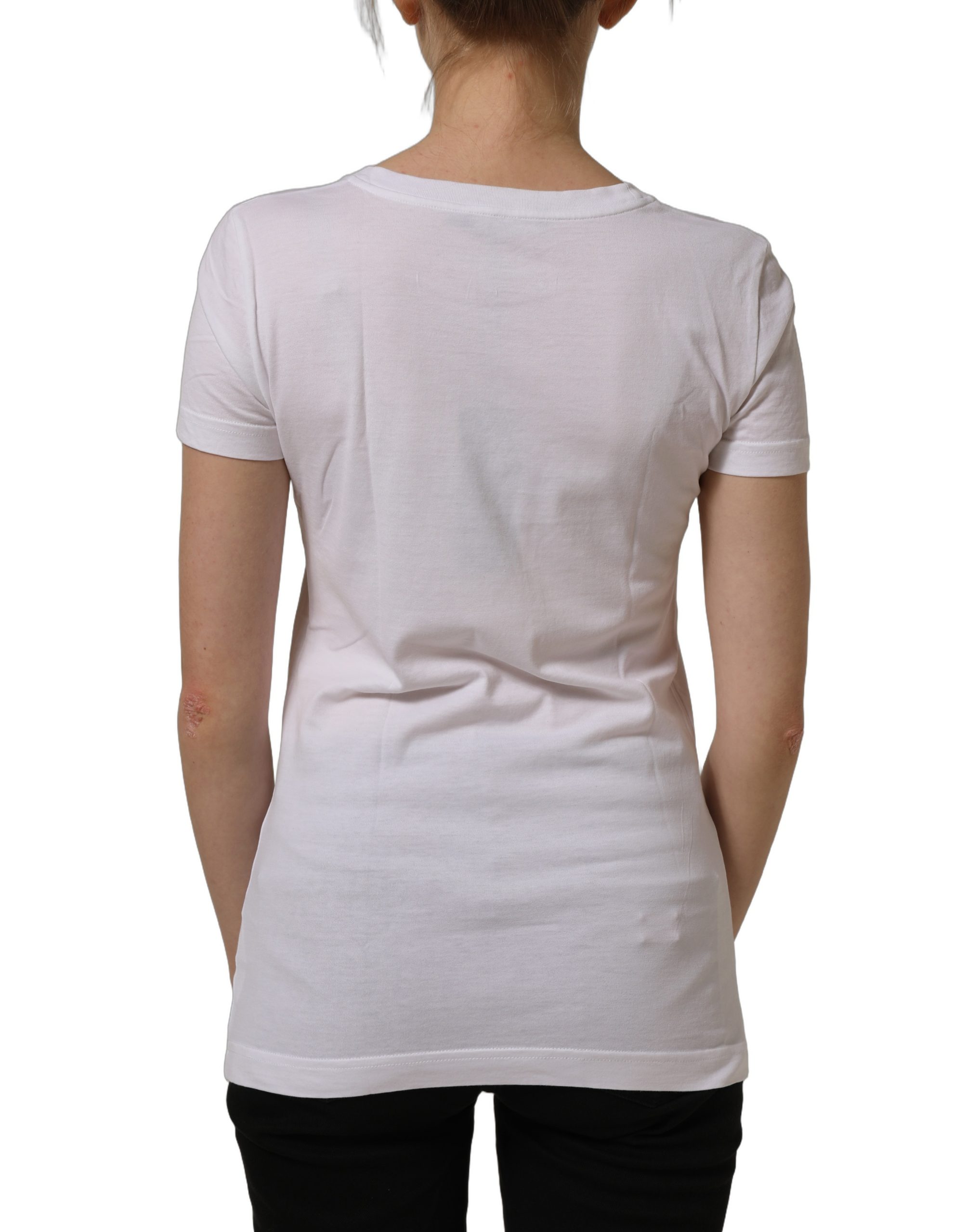 Dolce & Gabbana White Graphic Print Cotton Crew Neck T-shirt - Image 5
