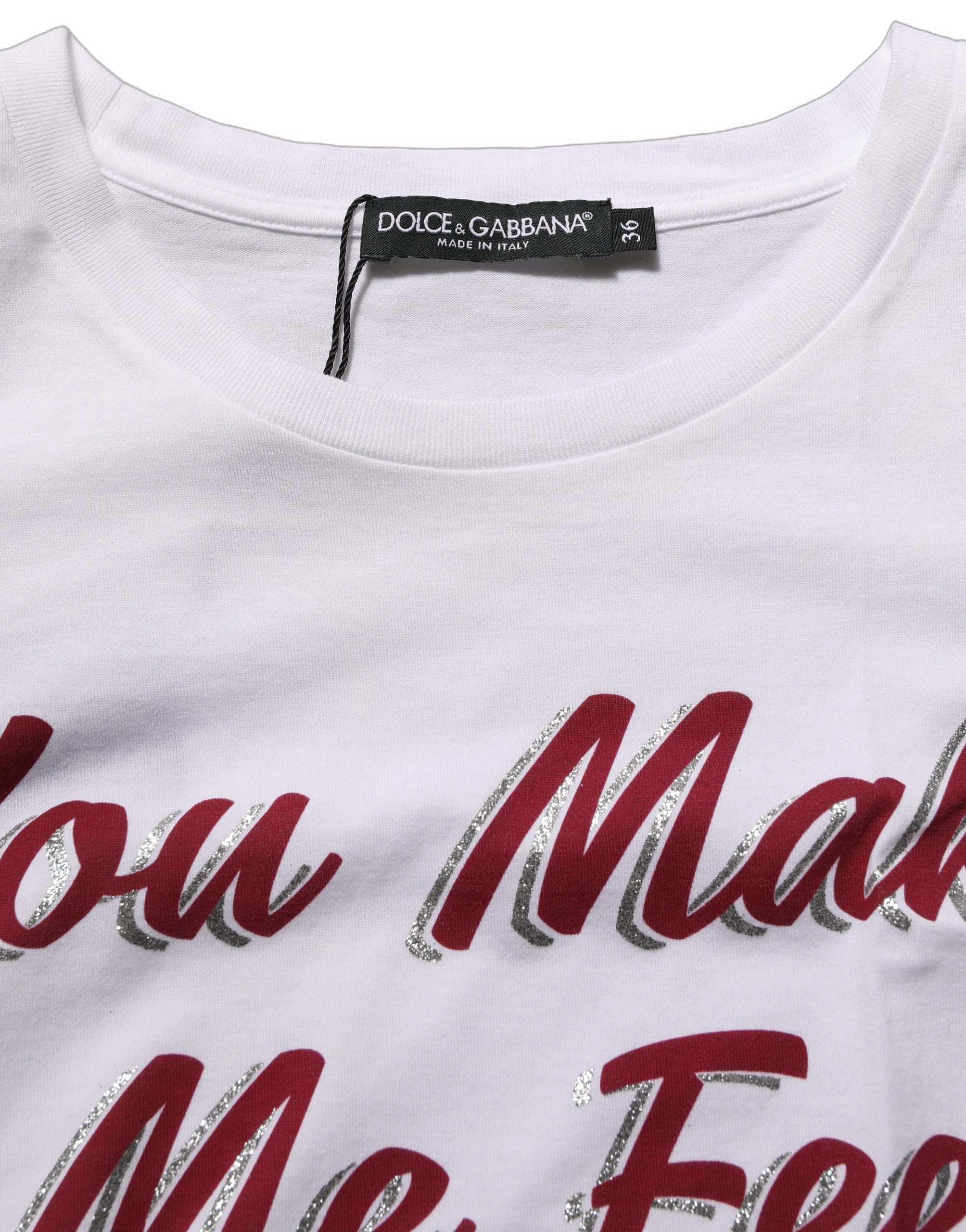 Dolce & Gabbana White Graphic Print Cotton Crew Neck T-shirt - Image 7