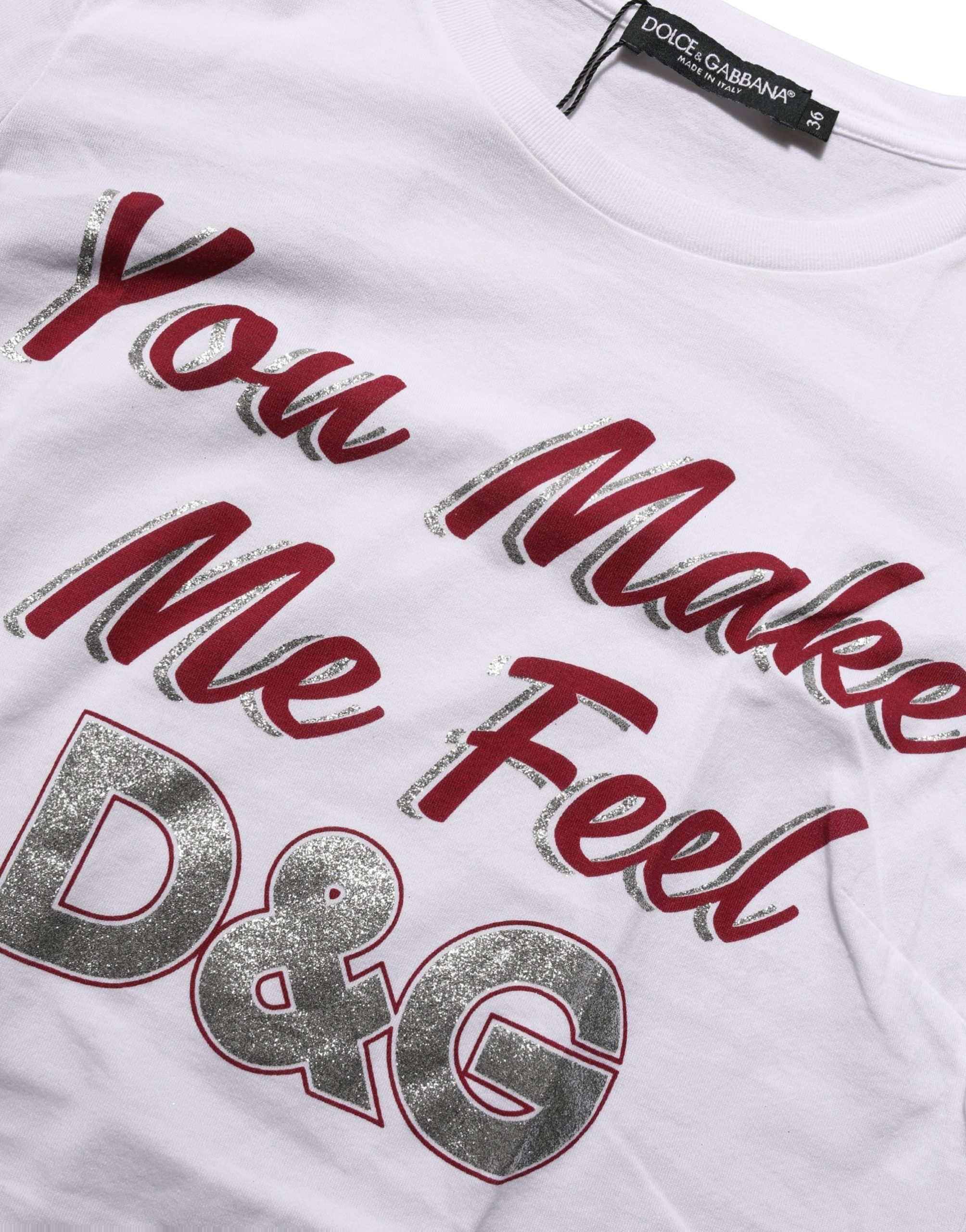 Dolce & Gabbana White Graphic Print Cotton Crew Neck T-shirt - Image 8