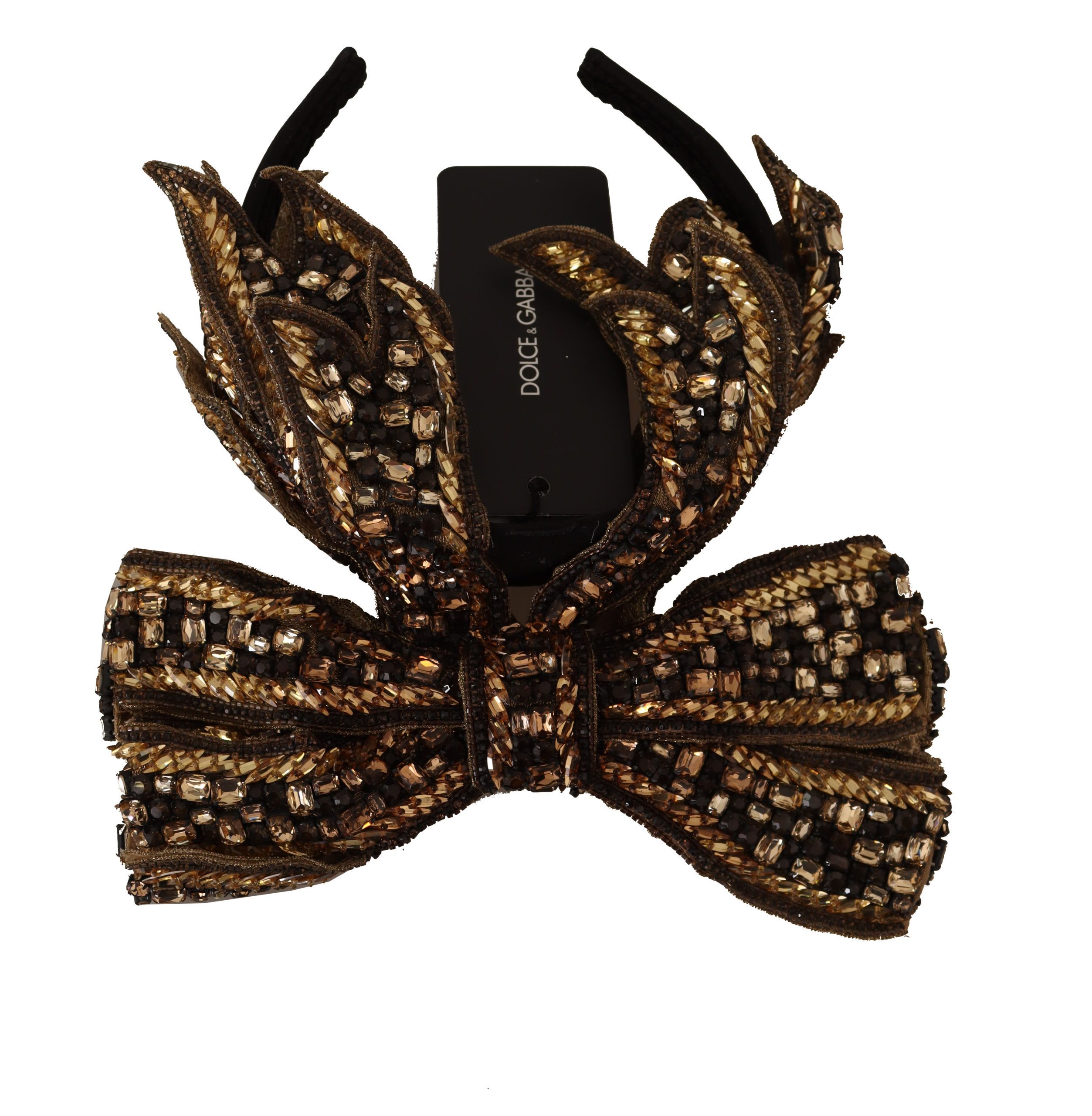 Dolce & Gabbana Gold Crystal Beaded Sequined Silk Bow Headband Diadem - Image 3