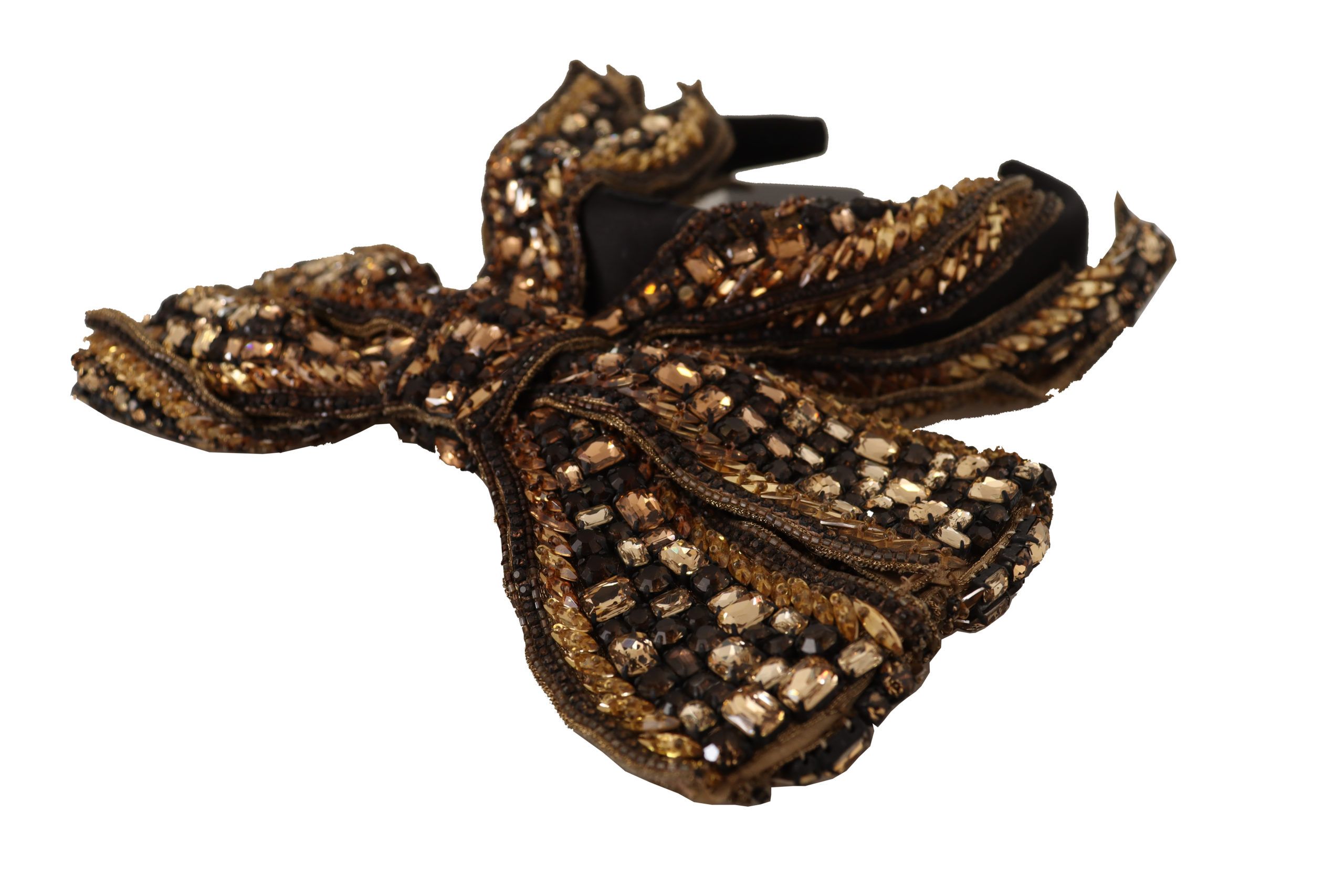 Dolce & Gabbana Gold Crystal Beaded Sequined Silk Bow Headband Diadem - Image 4