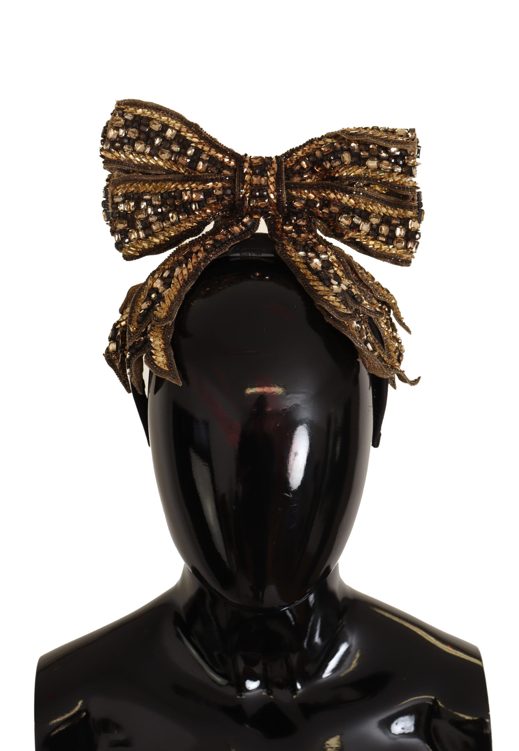 Dolce & Gabbana Gold Crystal Beaded Sequined Silk Bow Headband Diadem - Image 6