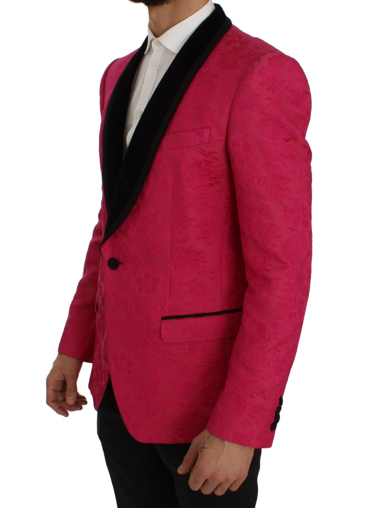 Dolce & Gabbana Pink Floral Brocade Slim Blazer Jacket - Image 2