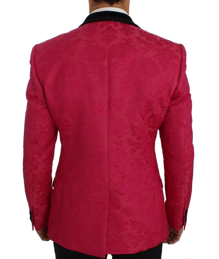 Dolce & Gabbana Pink Floral Brocade Slim Blazer Jacket - Image 3
