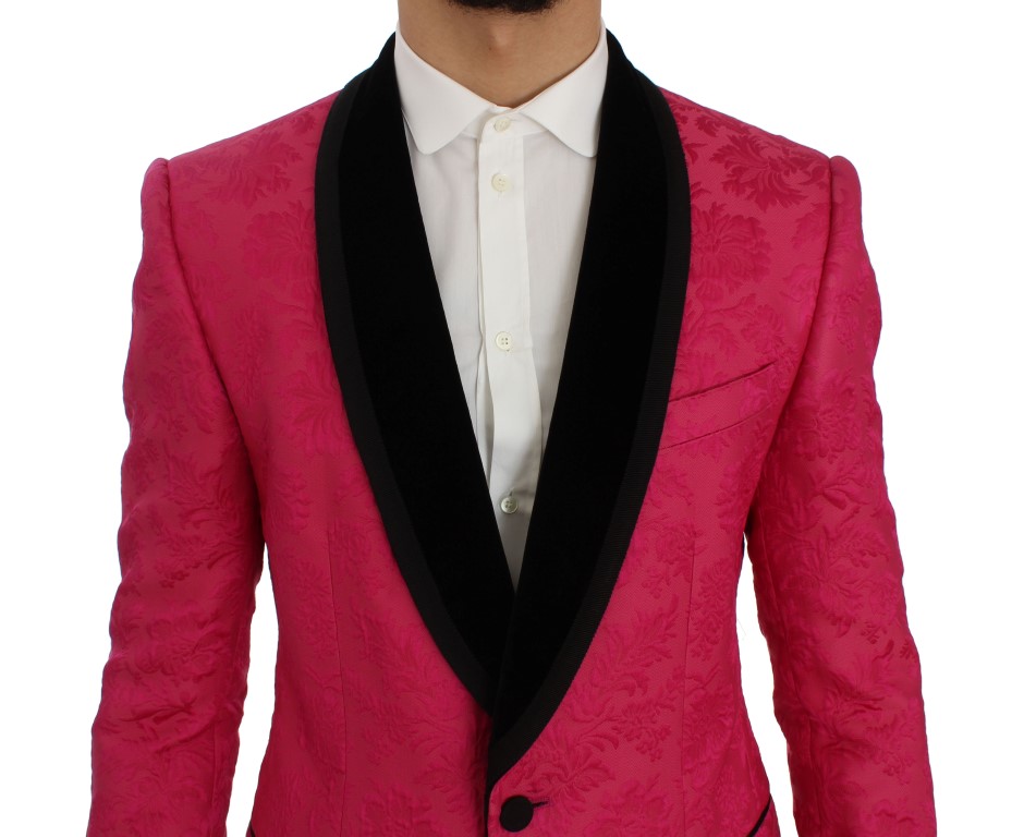 Dolce & Gabbana Pink Floral Brocade Slim Blazer Jacket - Image 4