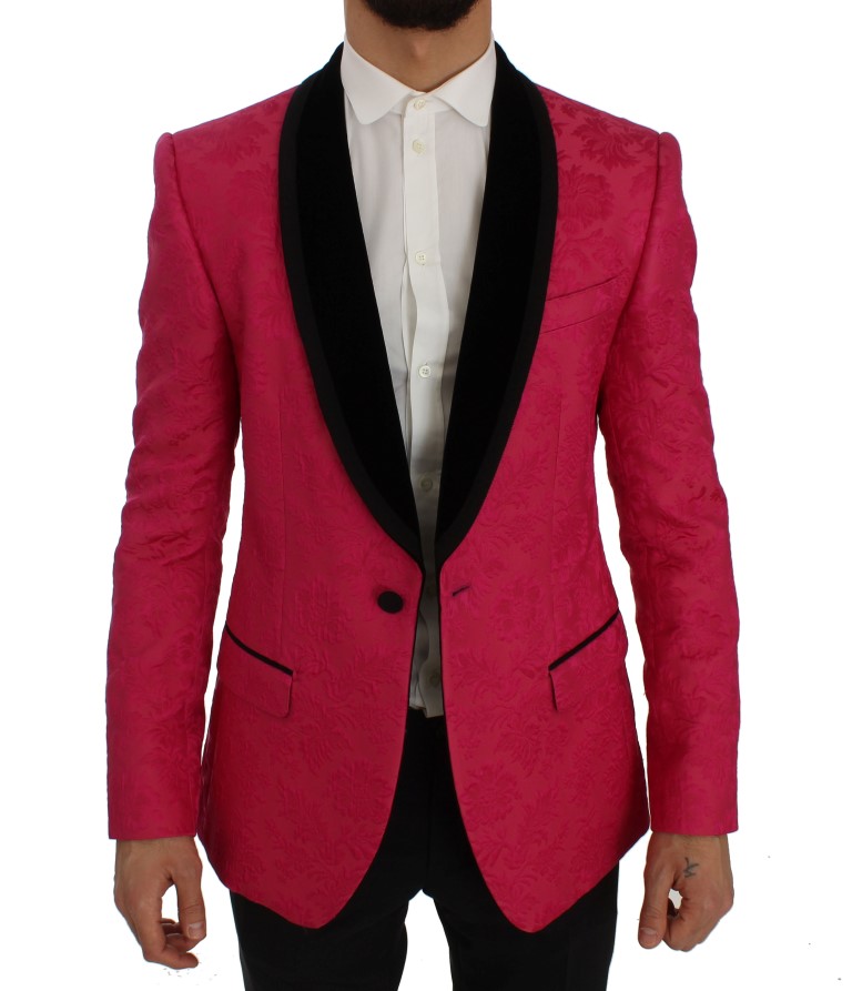 Dolce & Gabbana Pink Floral Brocade Slim Blazer Jacket - Image 5