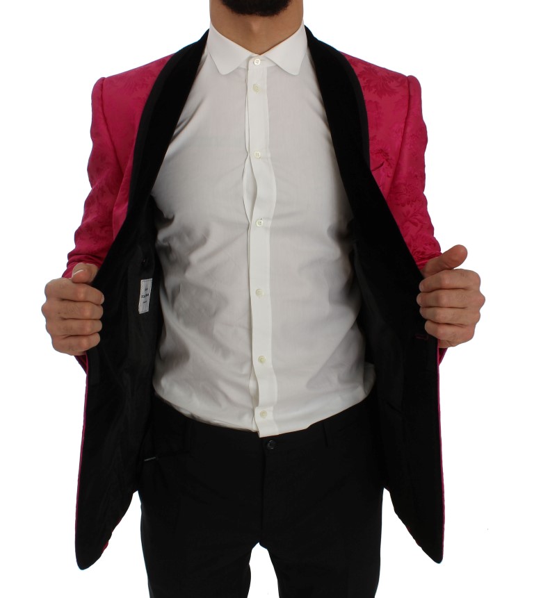 Dolce & Gabbana Pink Floral Brocade Slim Blazer Jacket - Image 6