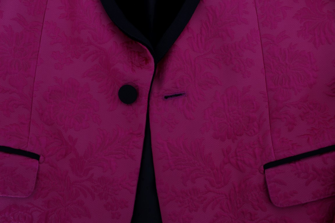 Dolce & Gabbana Pink Floral Brocade Slim Blazer Jacket - Image 8