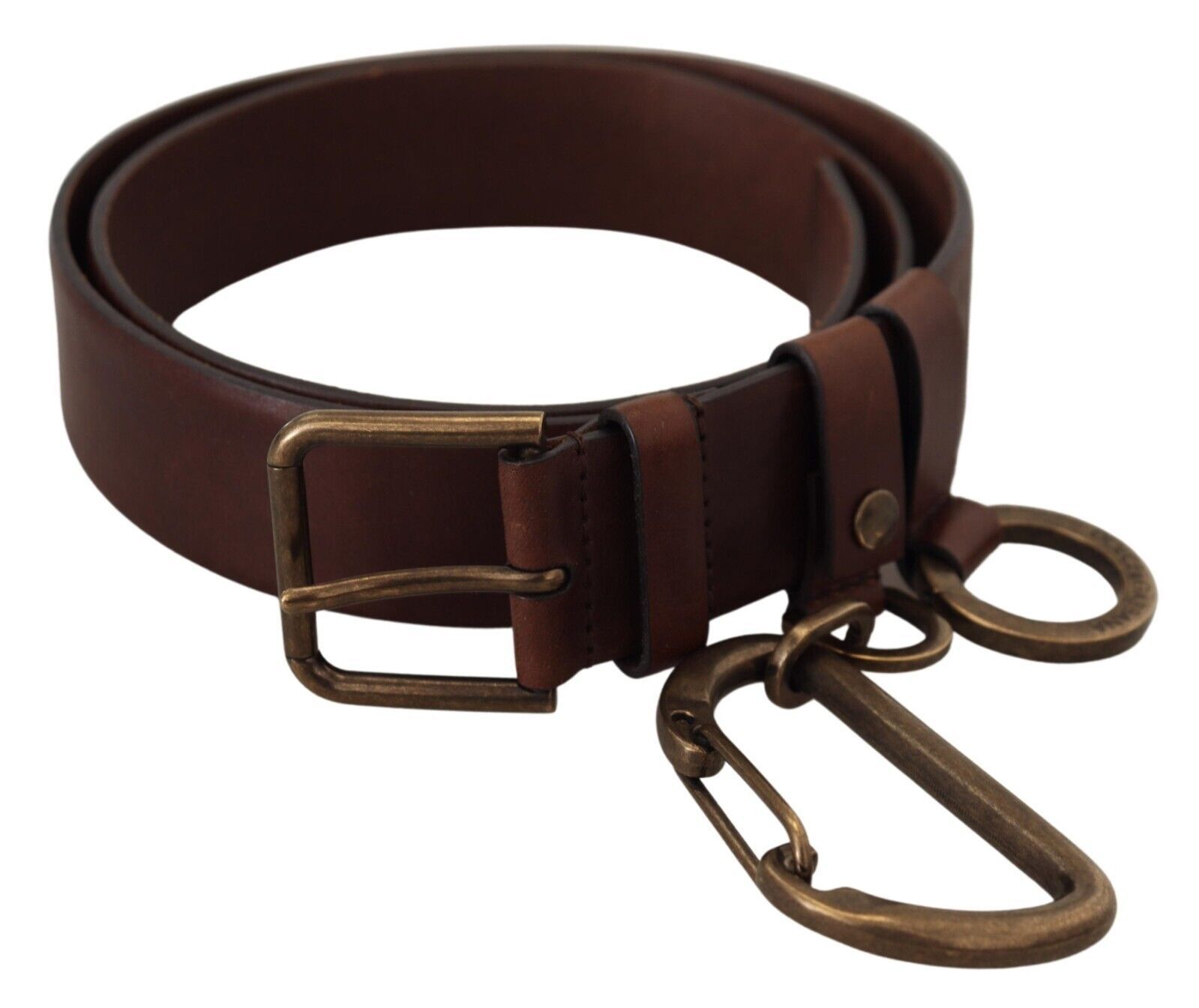 Dolce & Gabbana Brown Leather Gold Metal Buckle Carabiner Belt - Image 2