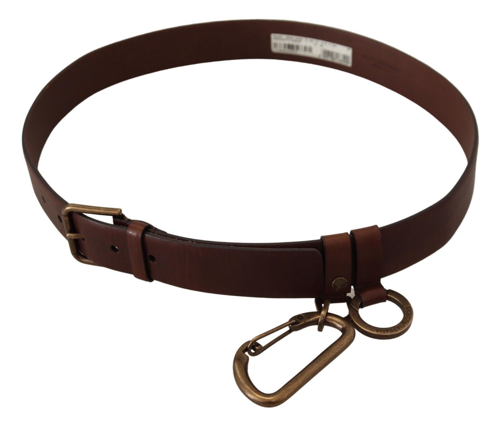 Dolce & Gabbana Brown Leather Gold Metal Buckle Carabiner Belt - Image 4