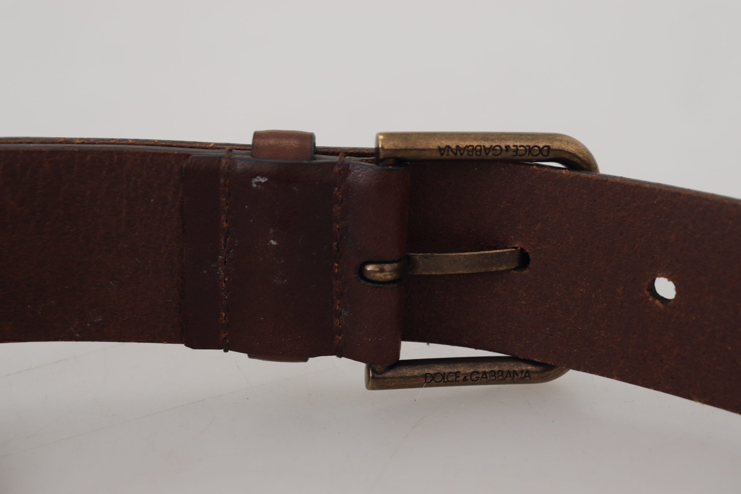 Dolce & Gabbana Brown Leather Gold Metal Buckle Carabiner Belt - Image 6