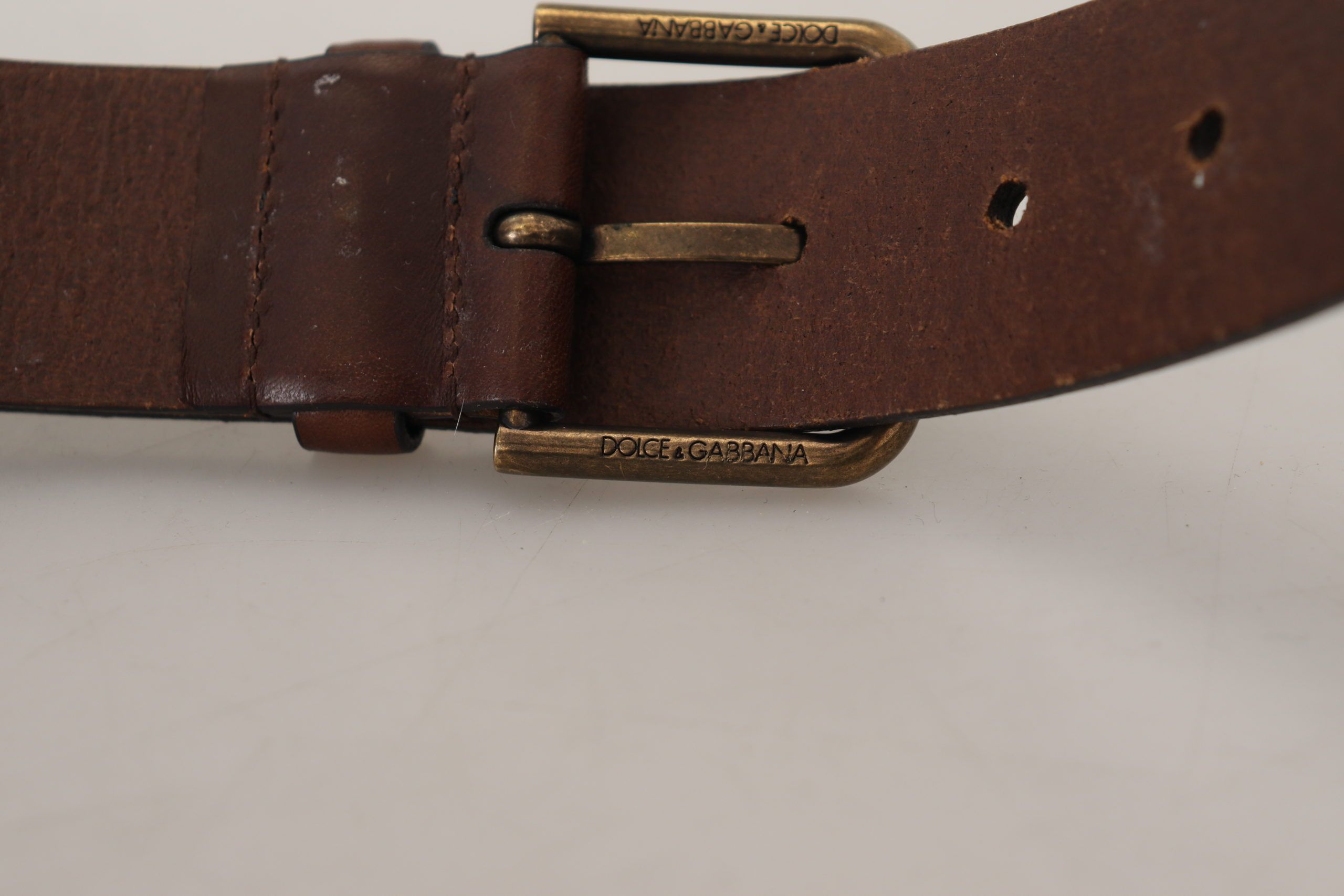 Dolce & Gabbana Brown Leather Gold Metal Buckle Carabiner Belt - Image 7