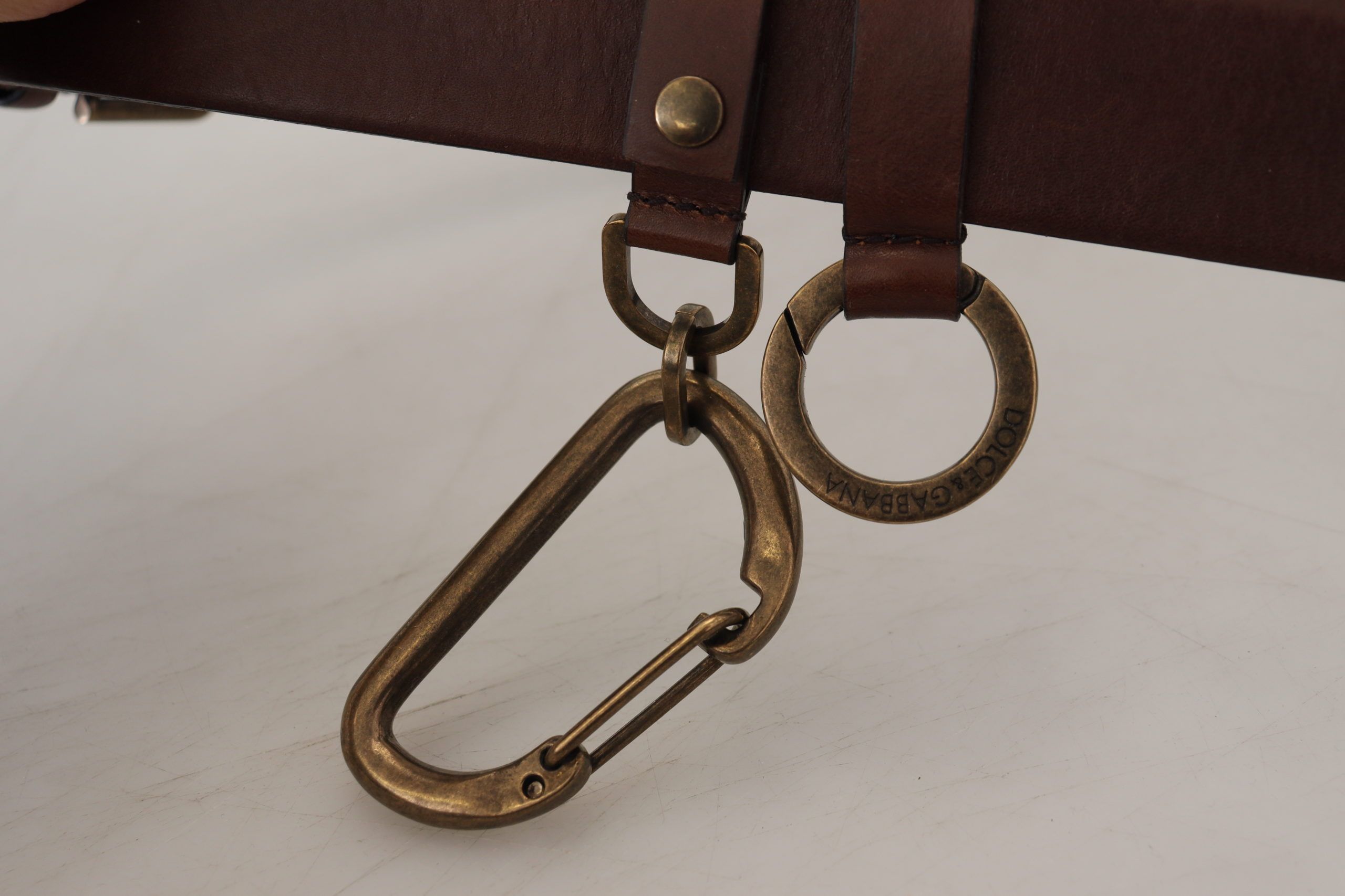 Dolce & Gabbana Brown Leather Gold Metal Buckle Carabiner Belt - Image 8