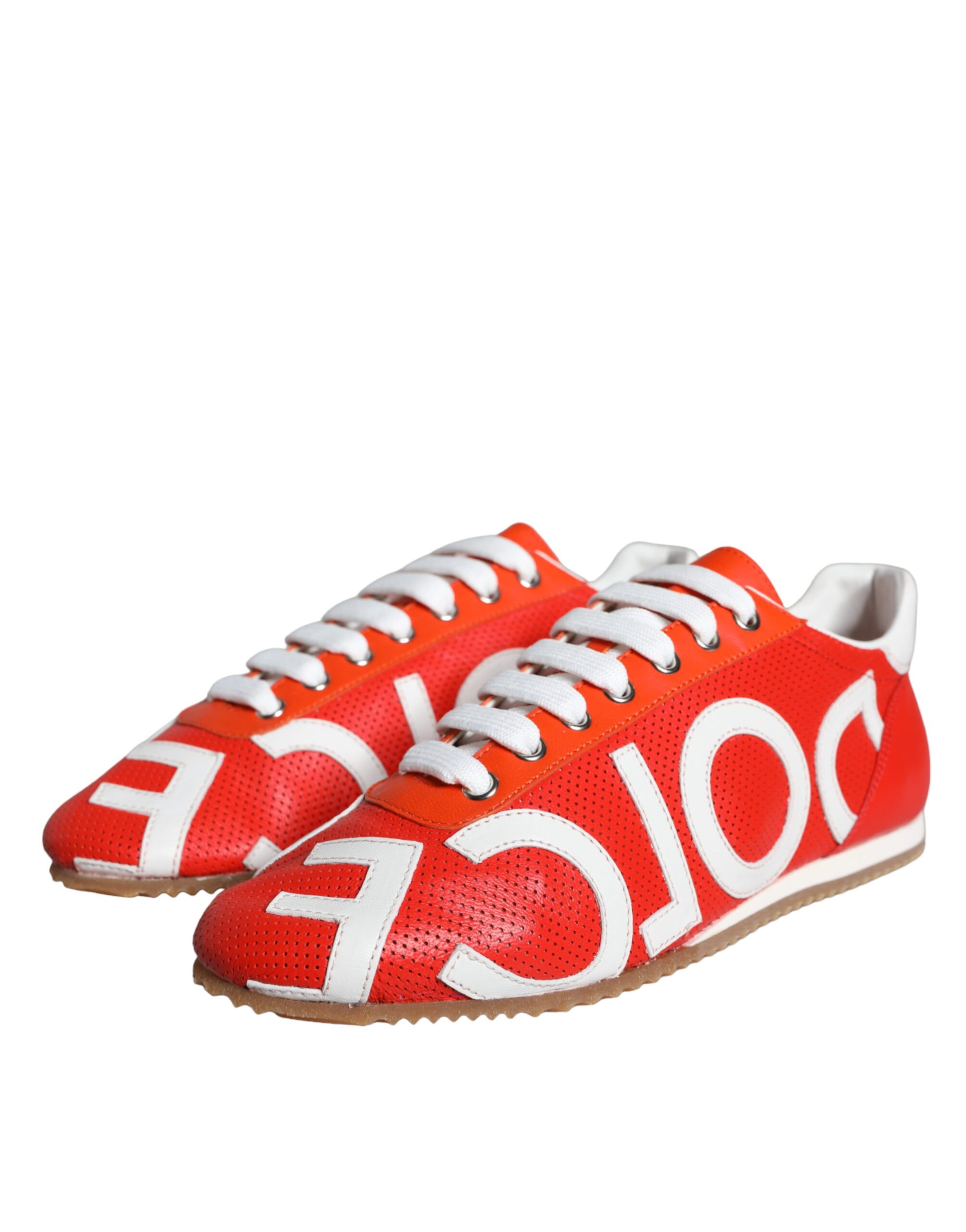 Dolce & Gabbana Red White Leather Logo Casual Sneakers Shoes - Image 2