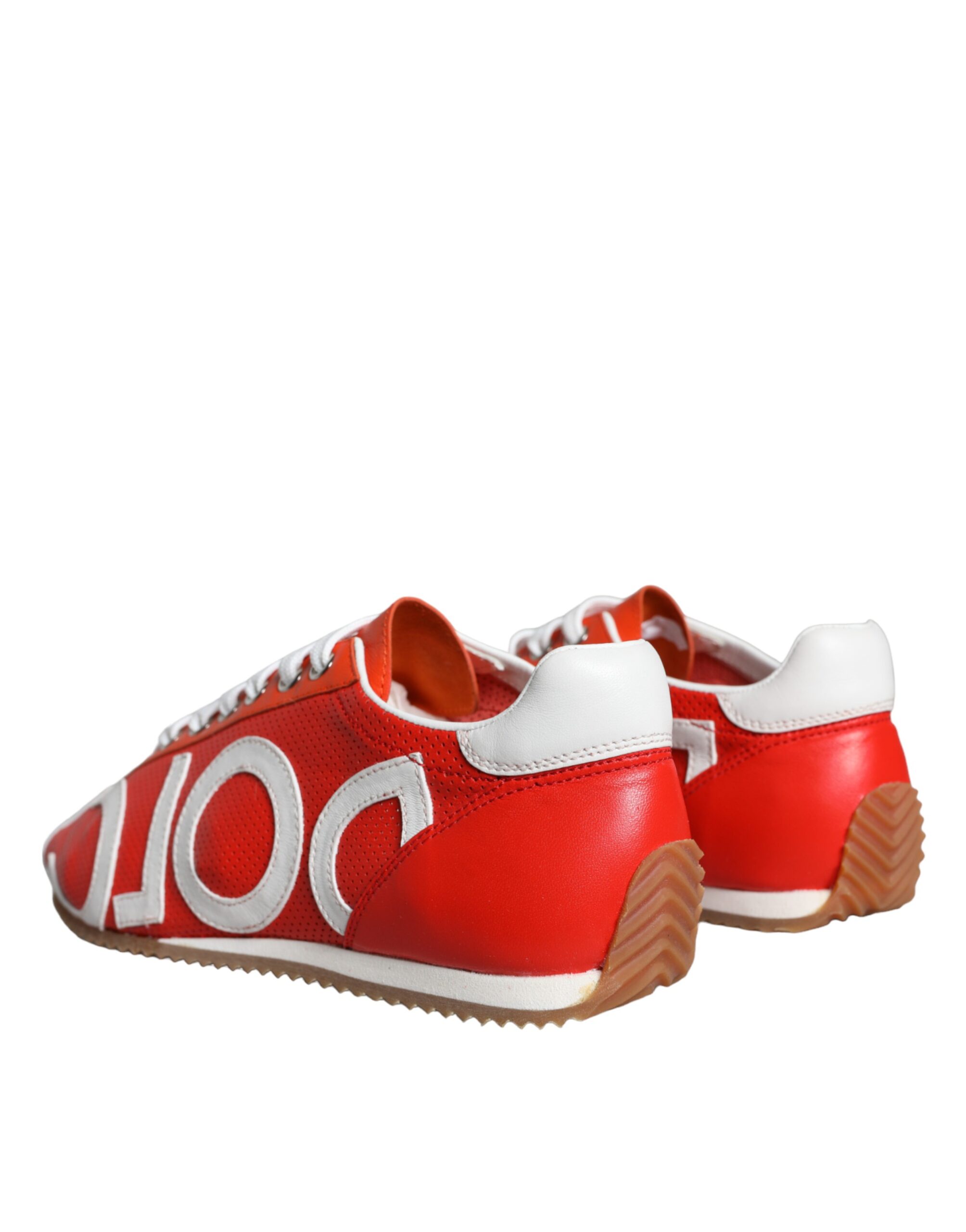 Dolce & Gabbana Red White Leather Logo Casual Sneakers Shoes - Image 3
