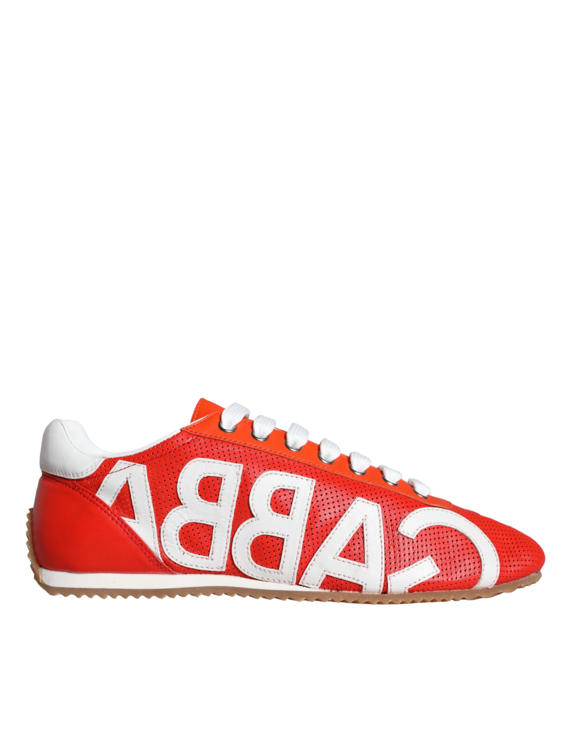 Dolce & Gabbana Red White Leather Logo Casual Sneakers Shoes - Image 4