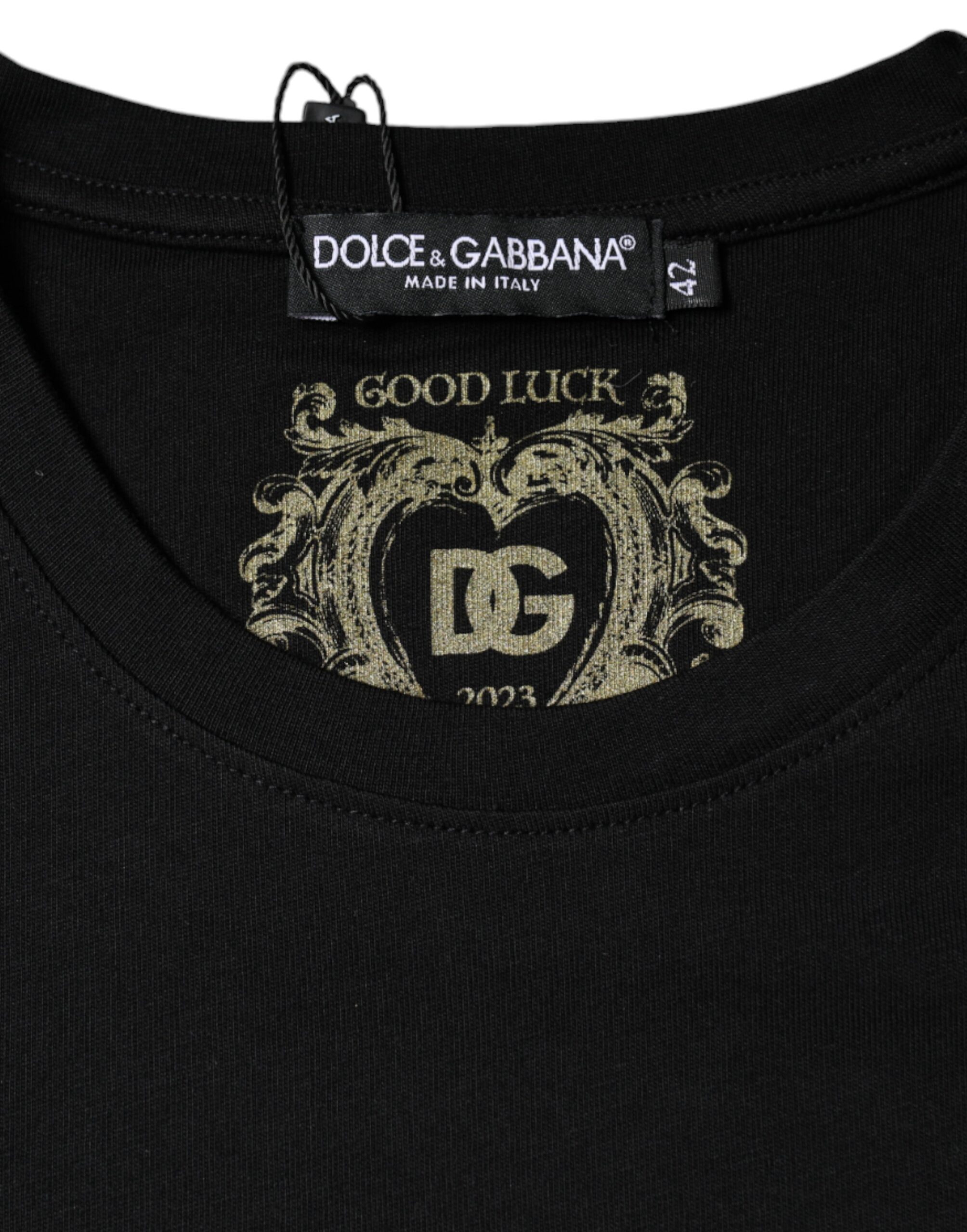 Dolce & Gabbana Black Cotton Crew Neck Short Sleeve T-shirt - Image 6