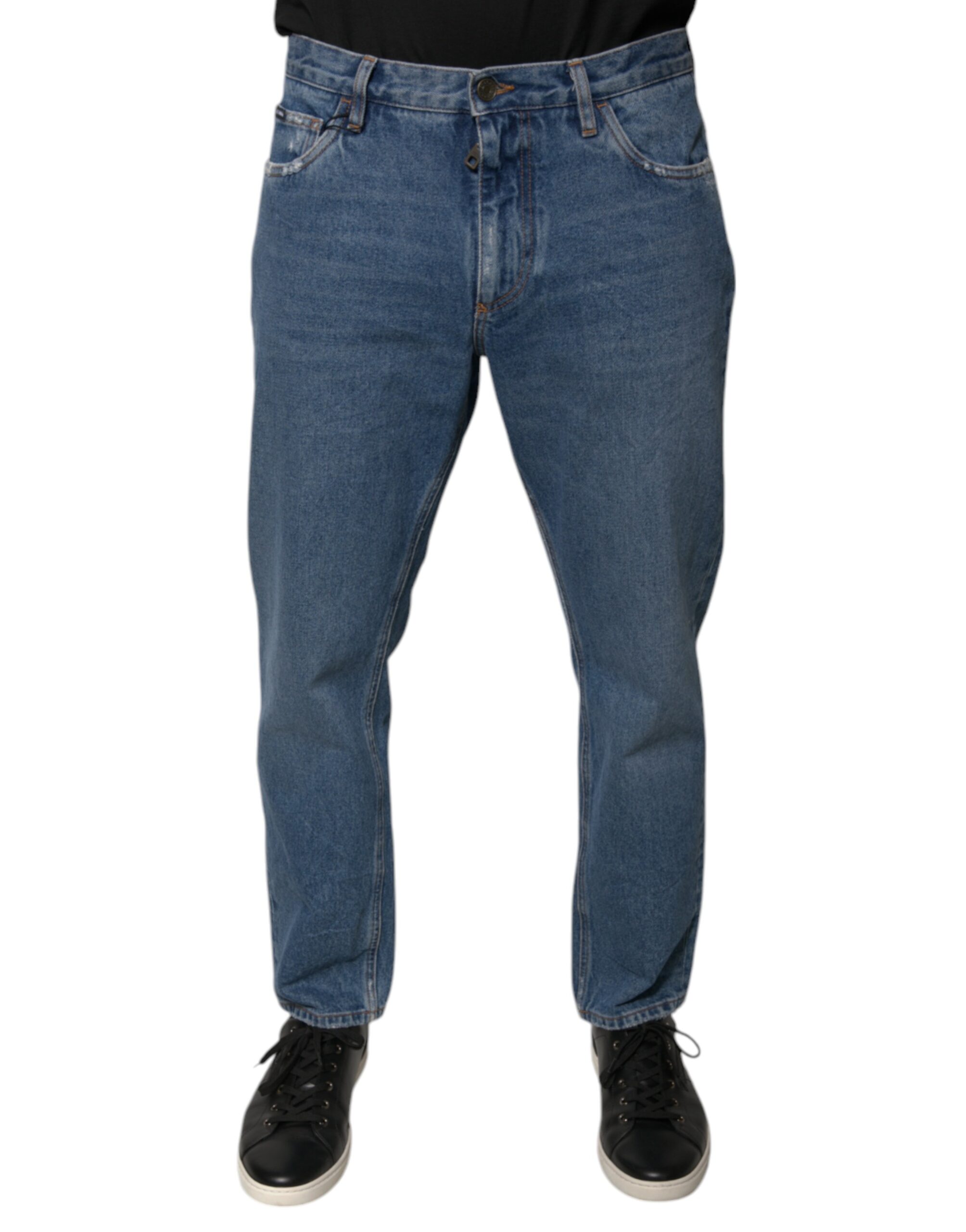 Dolce & Gabbana Blue Cotton Logo Men Loose Denim Jeans - Image 2