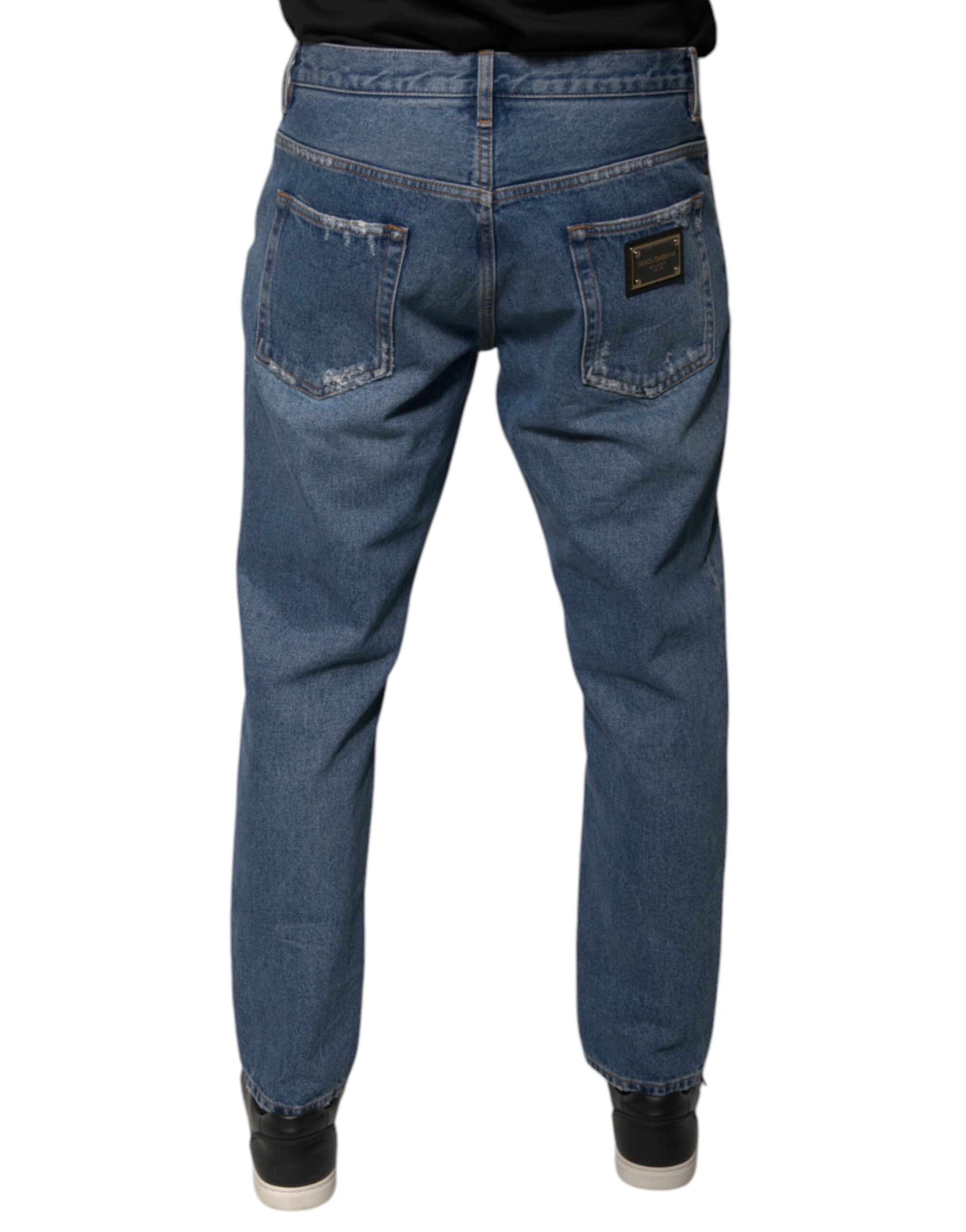 Dolce & Gabbana Blue Cotton Logo Men Loose Denim Jeans - Image 4