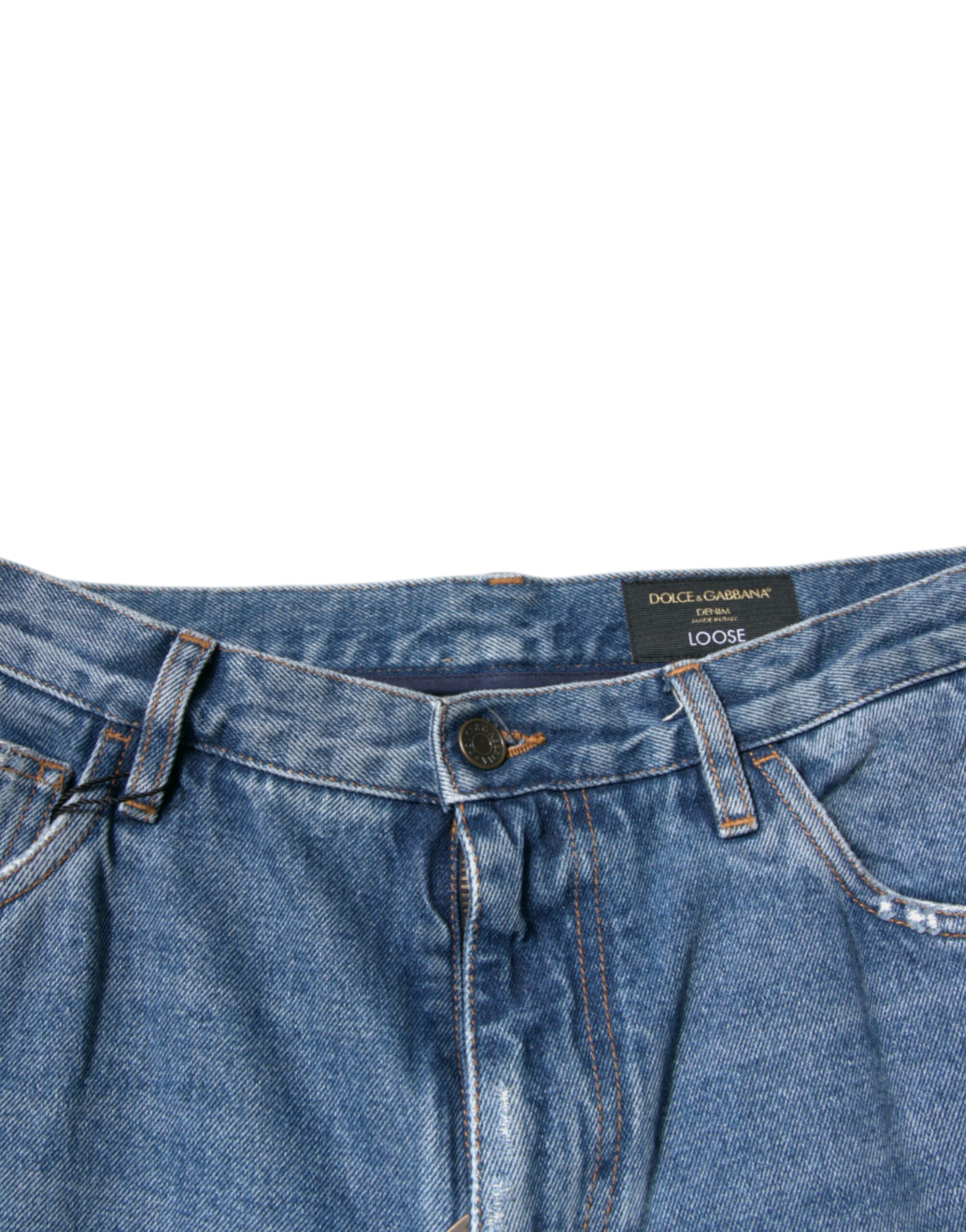 Dolce & Gabbana Blue Cotton Logo Men Loose Denim Jeans - Image 5