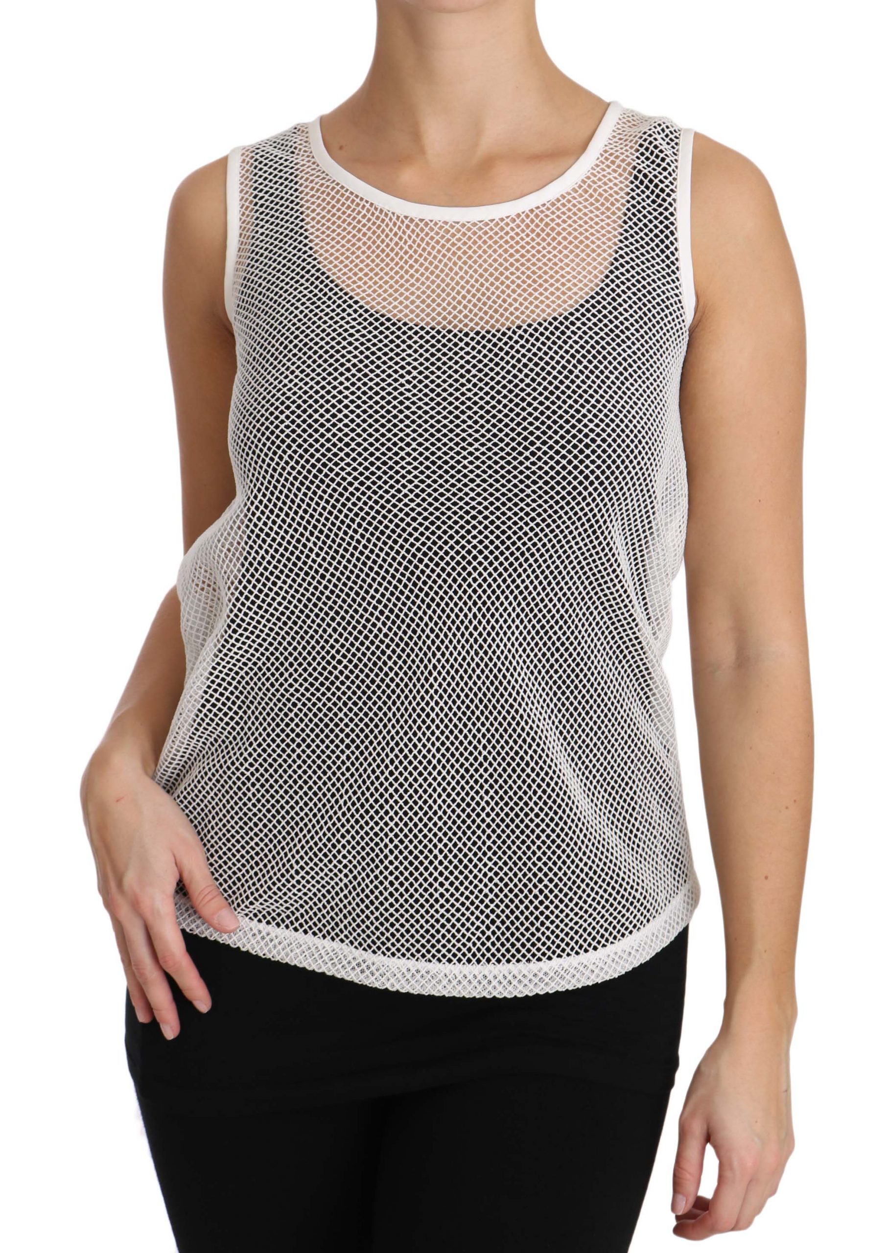 Dolce & Gabbana White Net Transparent Sleeveless Tank Top - Image 3