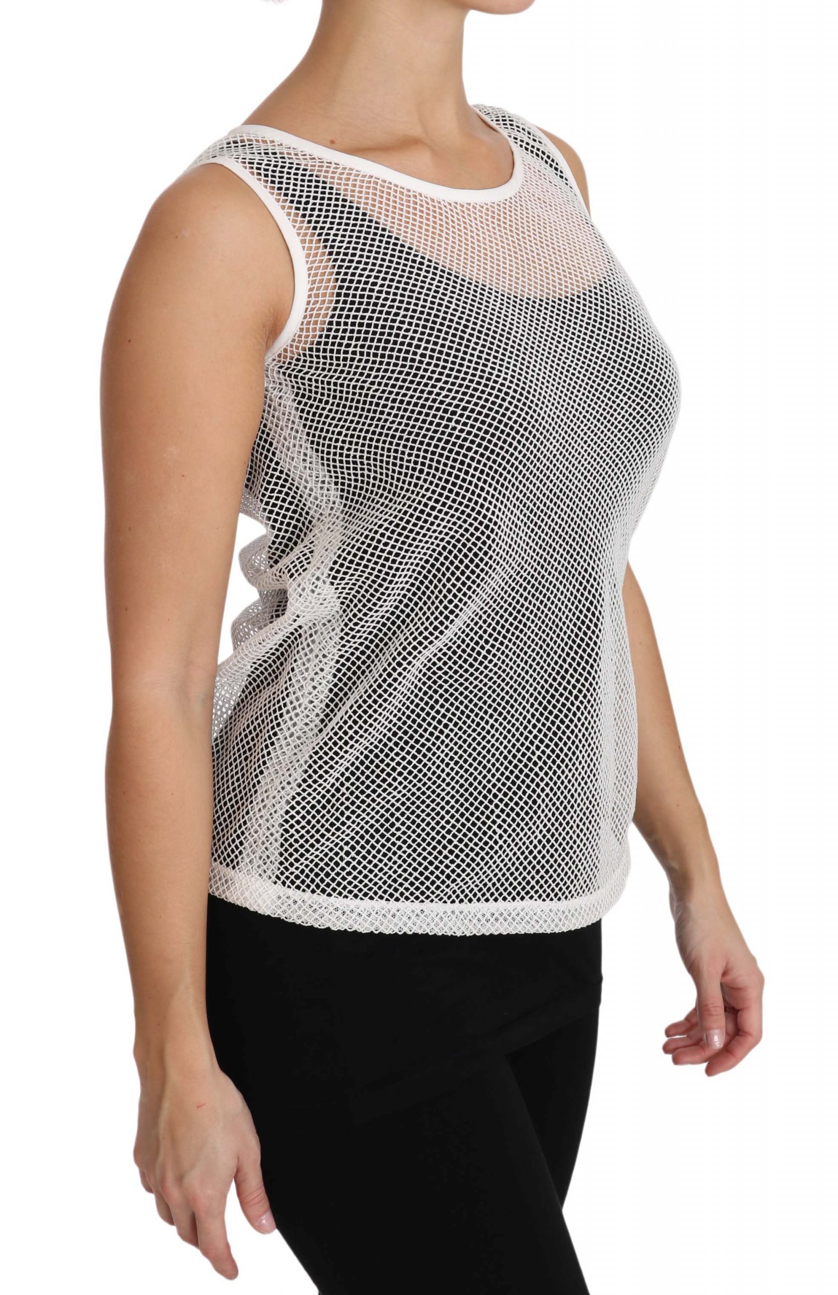 Dolce & Gabbana White Net Transparent Sleeveless Tank Top - Image 5