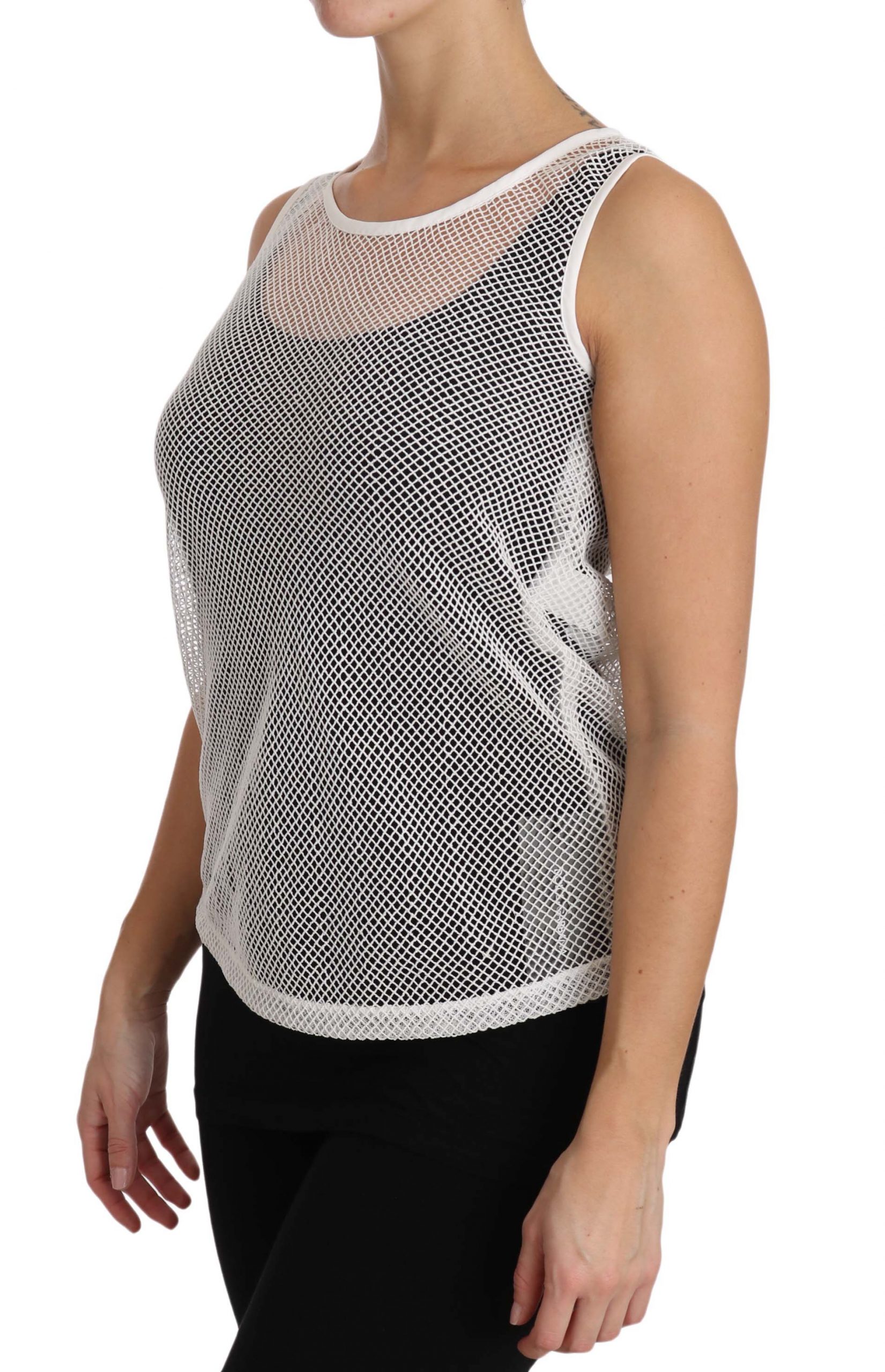 Dolce & Gabbana White Net Transparent Sleeveless Tank Top - Image 6