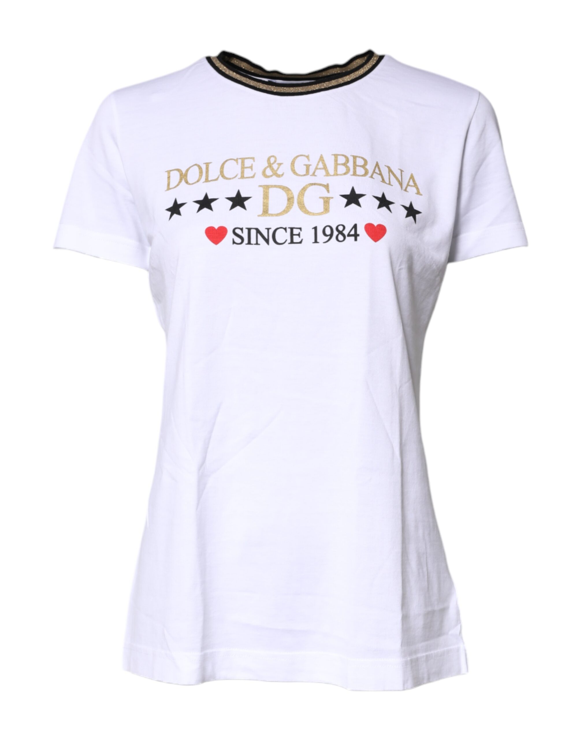 Dolce & Gabbana White Printed Round Neck Top Cotton T-shirt - Image 2