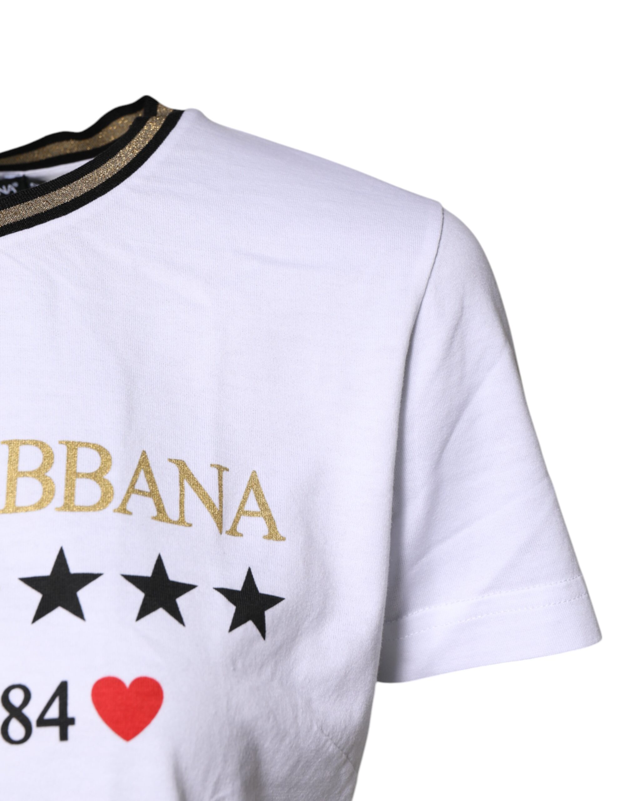 Dolce & Gabbana White Printed Round Neck Top Cotton T-shirt - Image 3