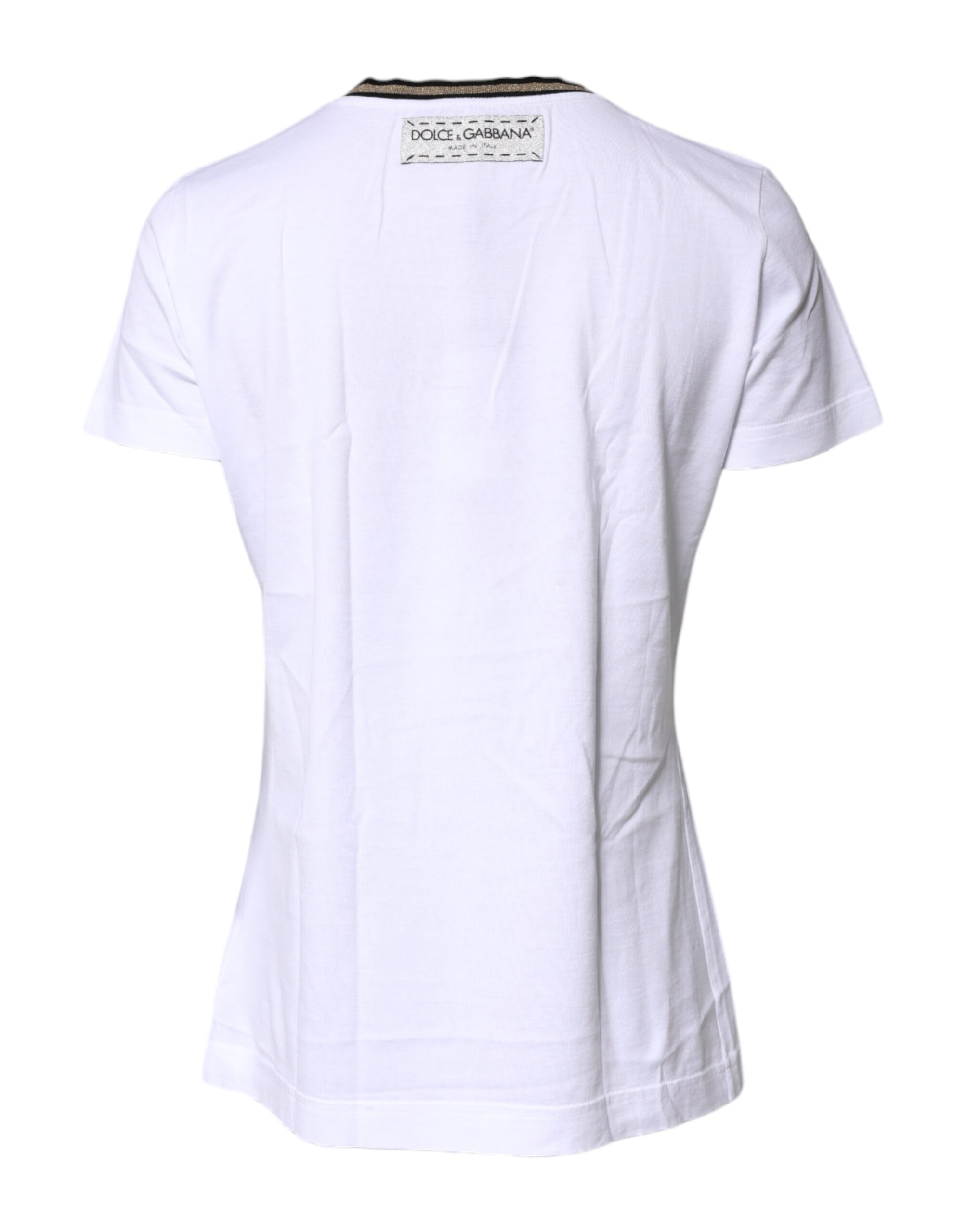 Dolce & Gabbana White Printed Round Neck Top Cotton T-shirt - Image 4