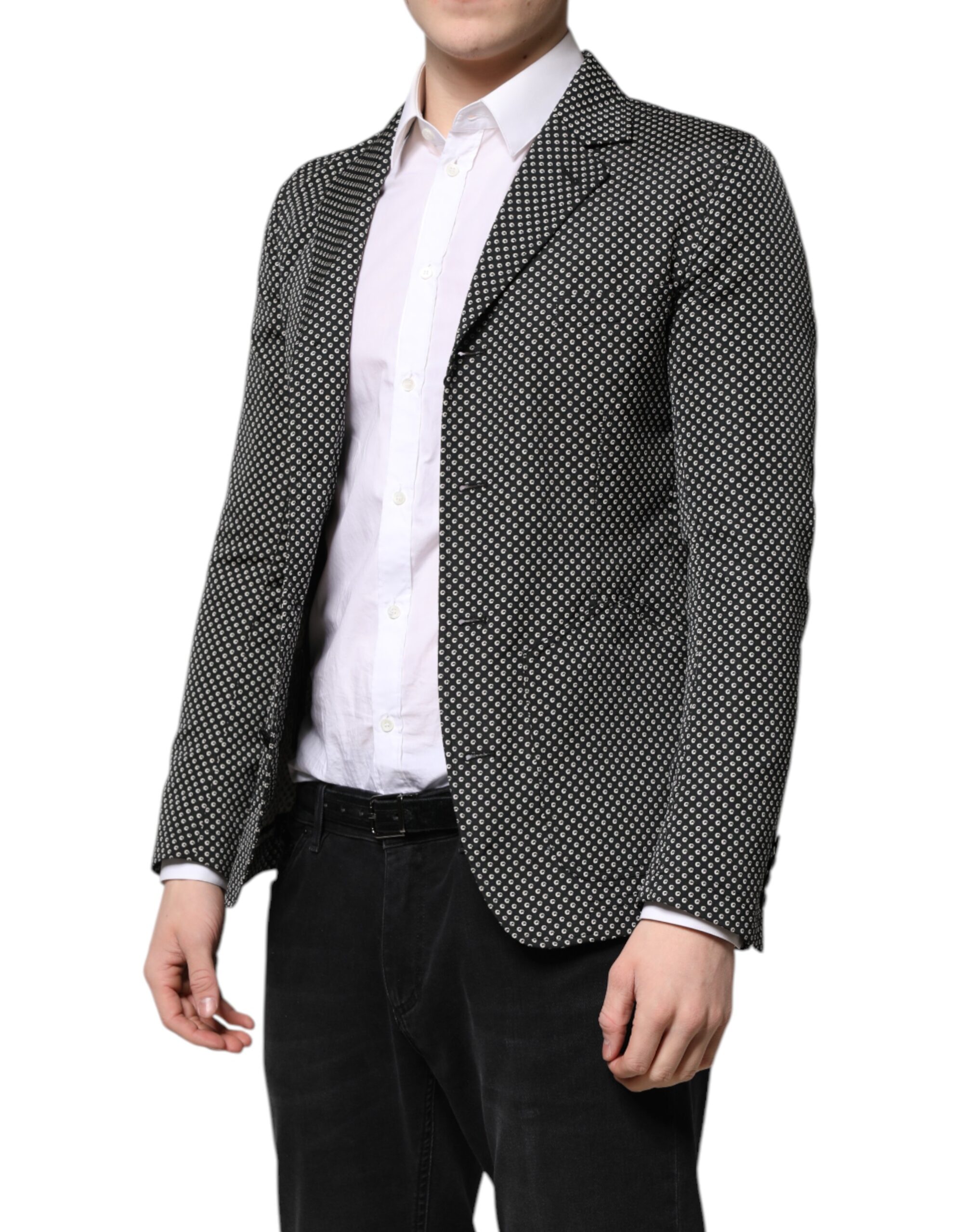 Dolce & Gabbana Black White Patterned Men Suit Coat Blazer - Image 3