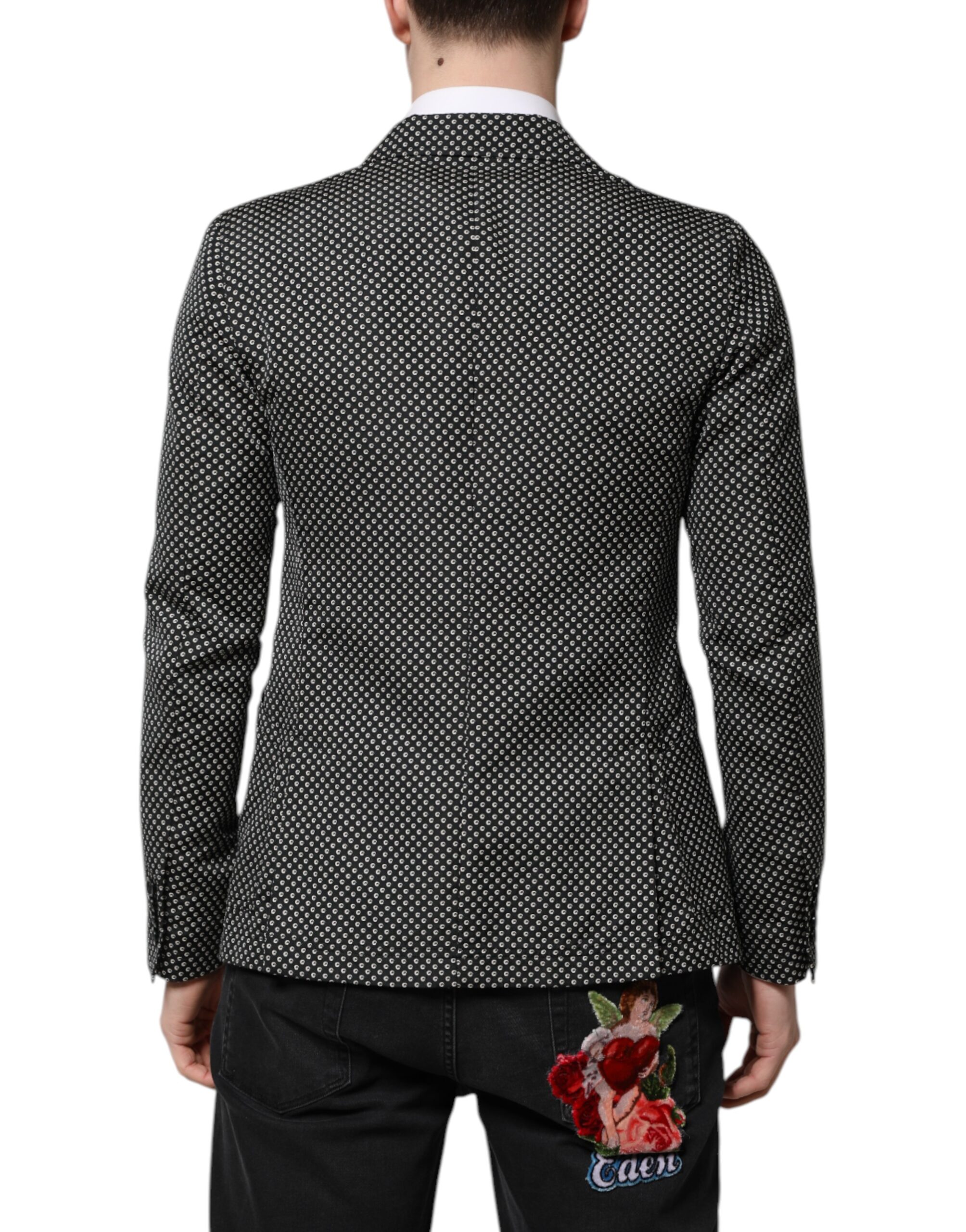 Dolce & Gabbana Black White Patterned Men Suit Coat Blazer - Image 4
